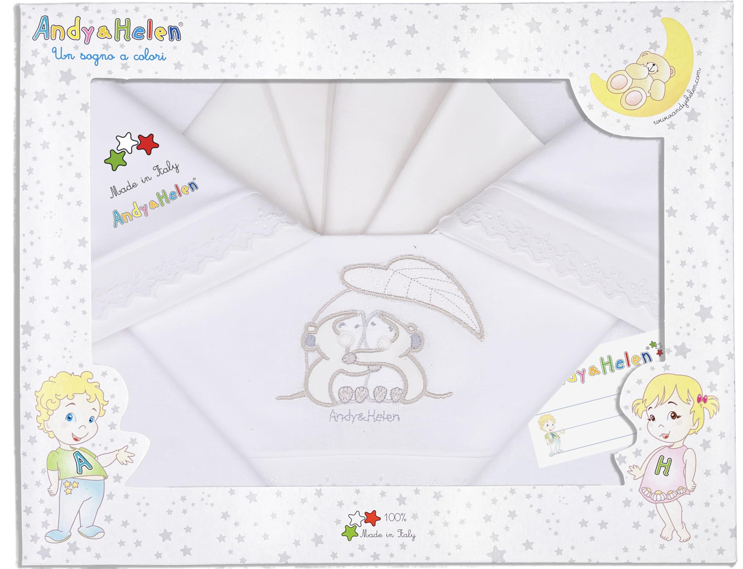 Andy&Helen Juego Completo de sábanas para Cuna/capazo Bordado + Bajera con Esquinas elásticas + Funda de Almohada