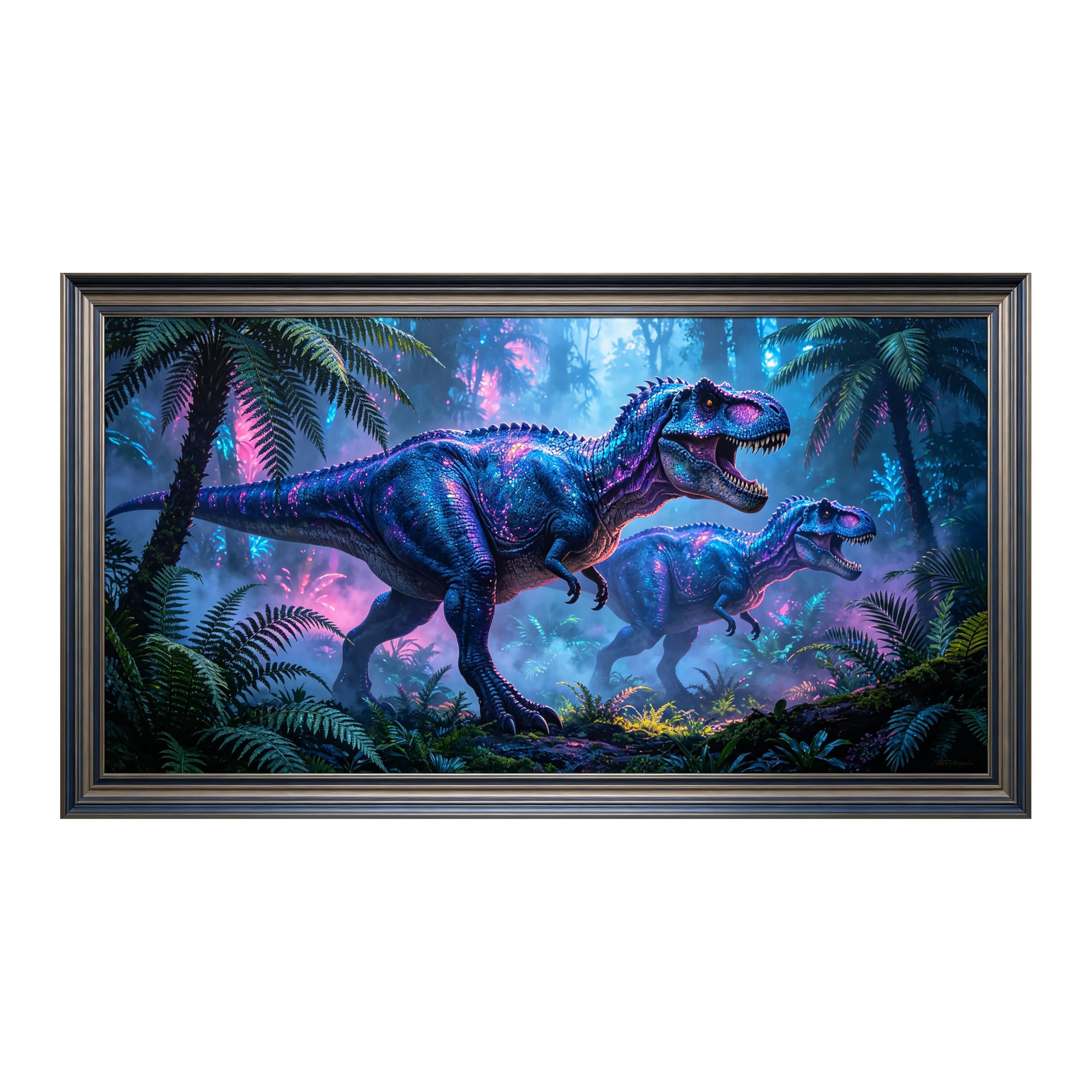 Yzpallescene Art260711096 3D Framed Wall Art Neon Dinosaur Jungle Surrealism Large Size Selfadhesive Removable Wall Decor Prints Artwork For Living Room Bedroom Office