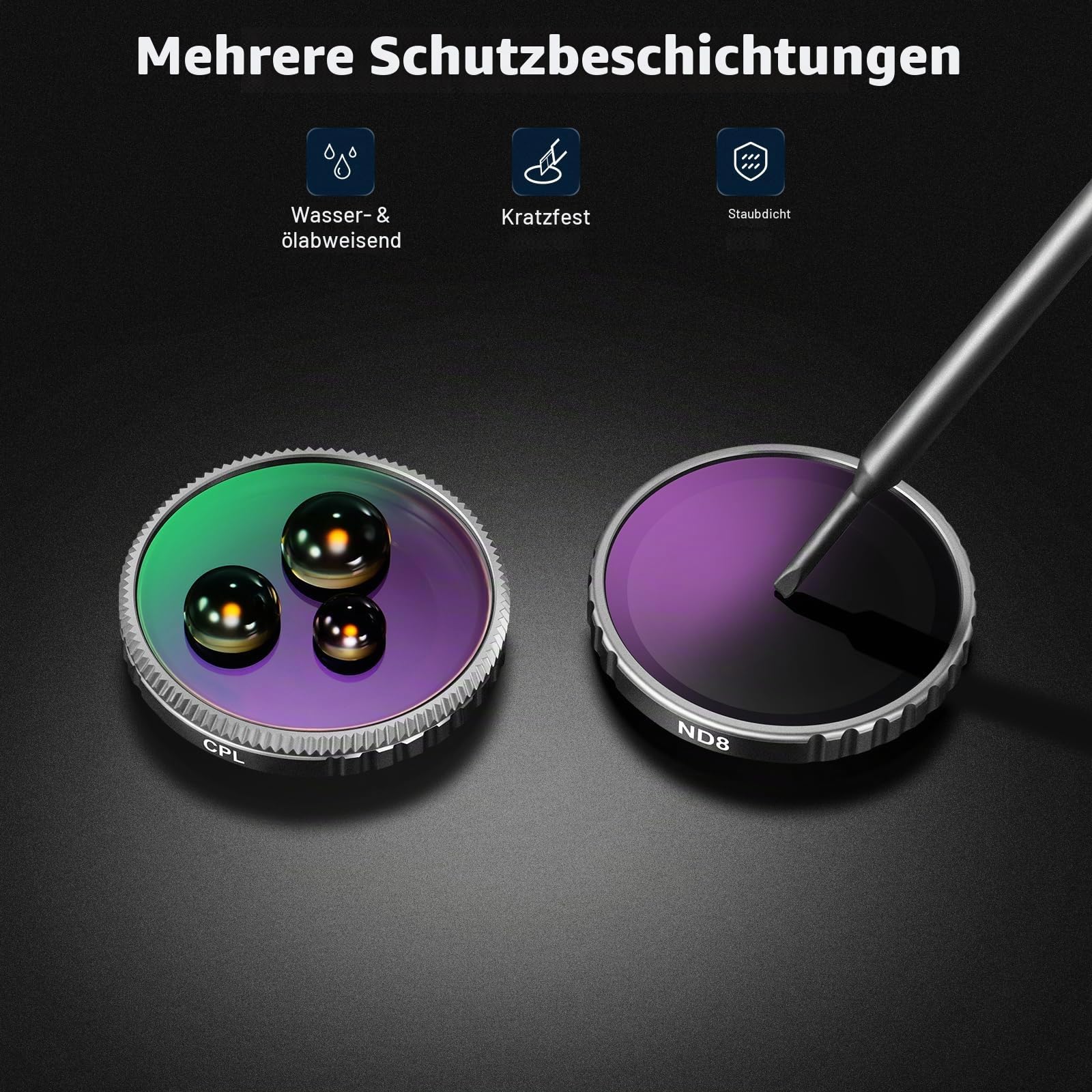 NEEWER ND-Filter-Set, kompatibel mit Insta360 GO 3S, CPL+ND8+ND16+ND32 Filter-Set, Action-Kamera-Zubehör, Polarisations- und Neutraldichtefilter, mehrfach beschichtetes optisches HD-Glas