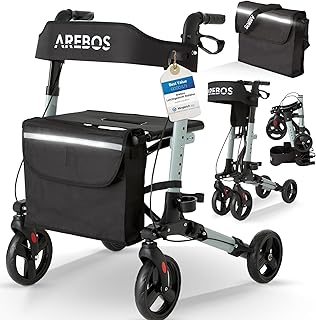 Arebos Leichtgewicht Rollator Aluminium | Reiserollator 6-fach höhenverstellbar | Faltbar | Inkl.Stockhalter und abnehmbare Einkaufstasche | Gehwagen Laufhilfe Gehhilfe mit Feststellfunktion | Schwarz