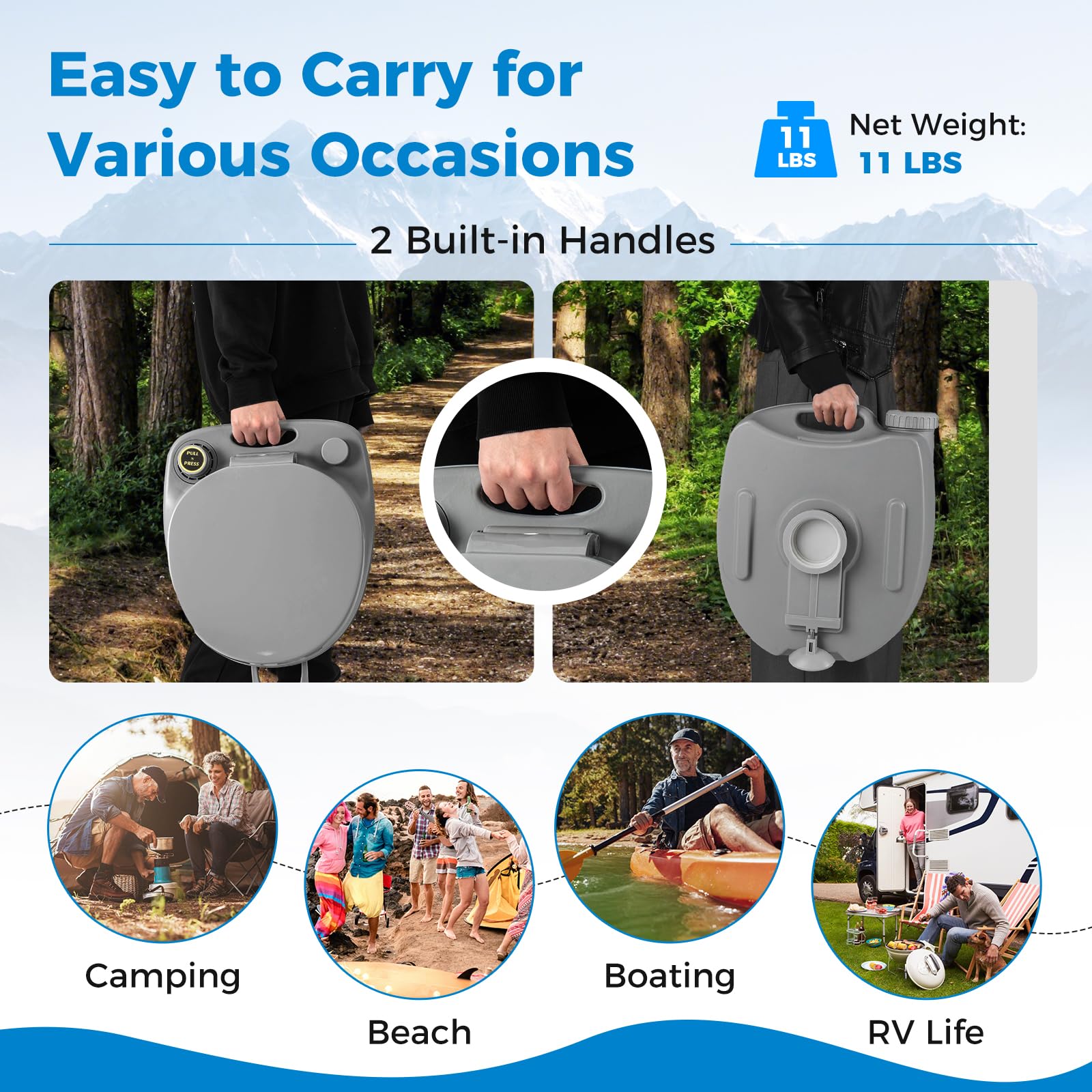 FANTASK Tragbare Campingtoilette, Reisetoilette mit Spülpumpe, Mobile Campingklo mit 20 L Abwassertank, Camping WC für Camping, Angeln