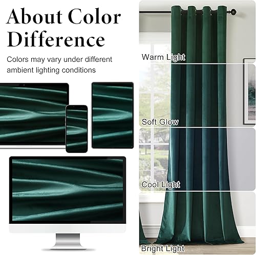 Miniatura 7 de Cortinas opacas de terciopelo verde oscuro de 84 pulgadas de largo, con ojales, para dormitorio, bloqueo de luz, aislamiento térmico, juego de 2
