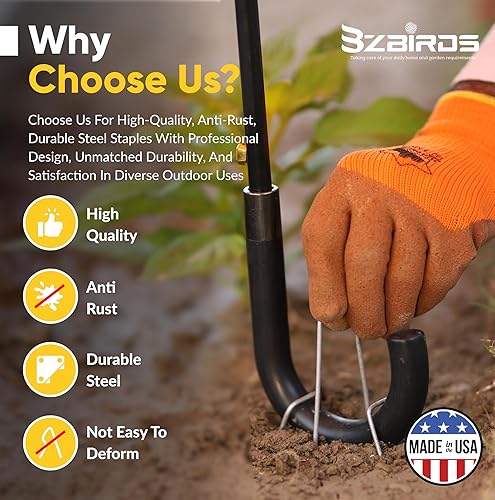 Miniatura 5 de BzBirds Grapas de paisaje fabricadas en Estados Unidos de 6 pulgadas calibre 11 galvanizadas barrera de malezas pasadores de tela de paisaje estacas