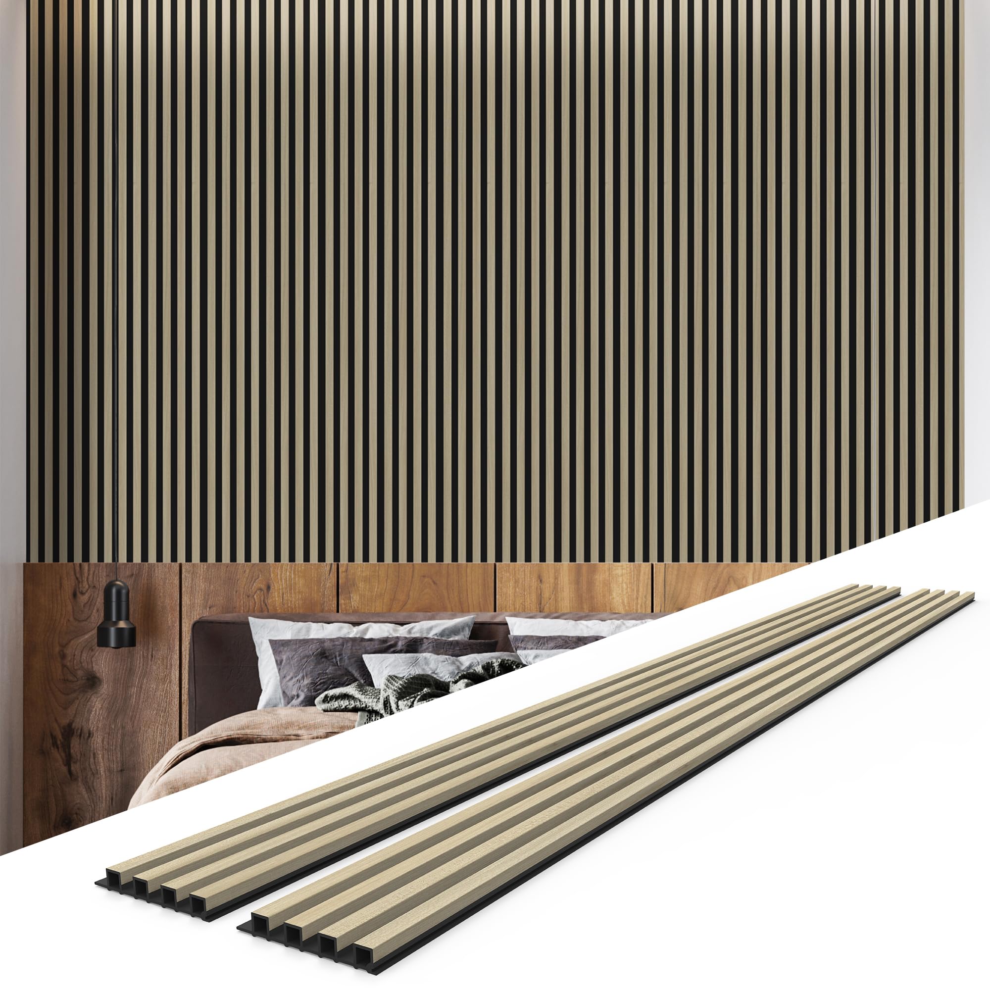 6-Piece WPC Acoustic Slat Wall Panel for Modern Interior Decor, 94.5” x ...