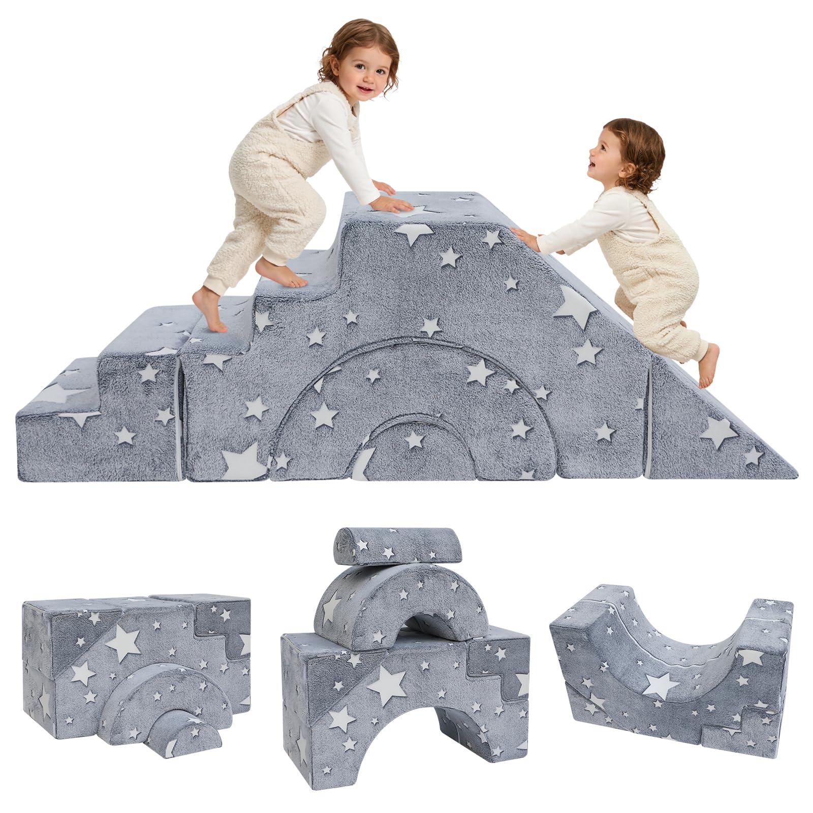 Photo 1 of MeMoreCool Toddler Foam Climbing Couch – Modular Kids Sofa with Slide & Stairs | Convertible Sectional Play Couch for Babies & Toddlers, Glow?in?the?Dark Stars, Soft Foam Playroom Furniture