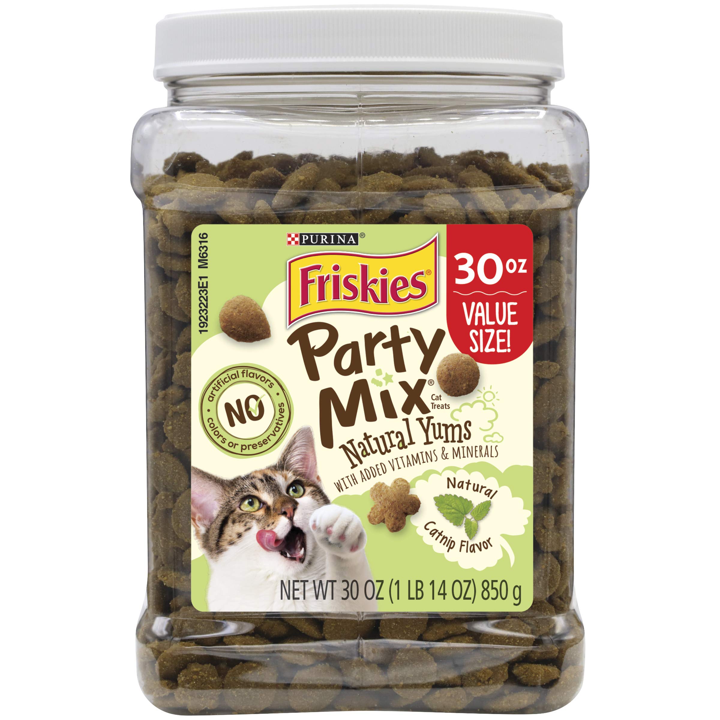 Friskies Party Mix Natural YUMS All Natural Adult Cat Treats 20 oz. & 30 oz. Canisters