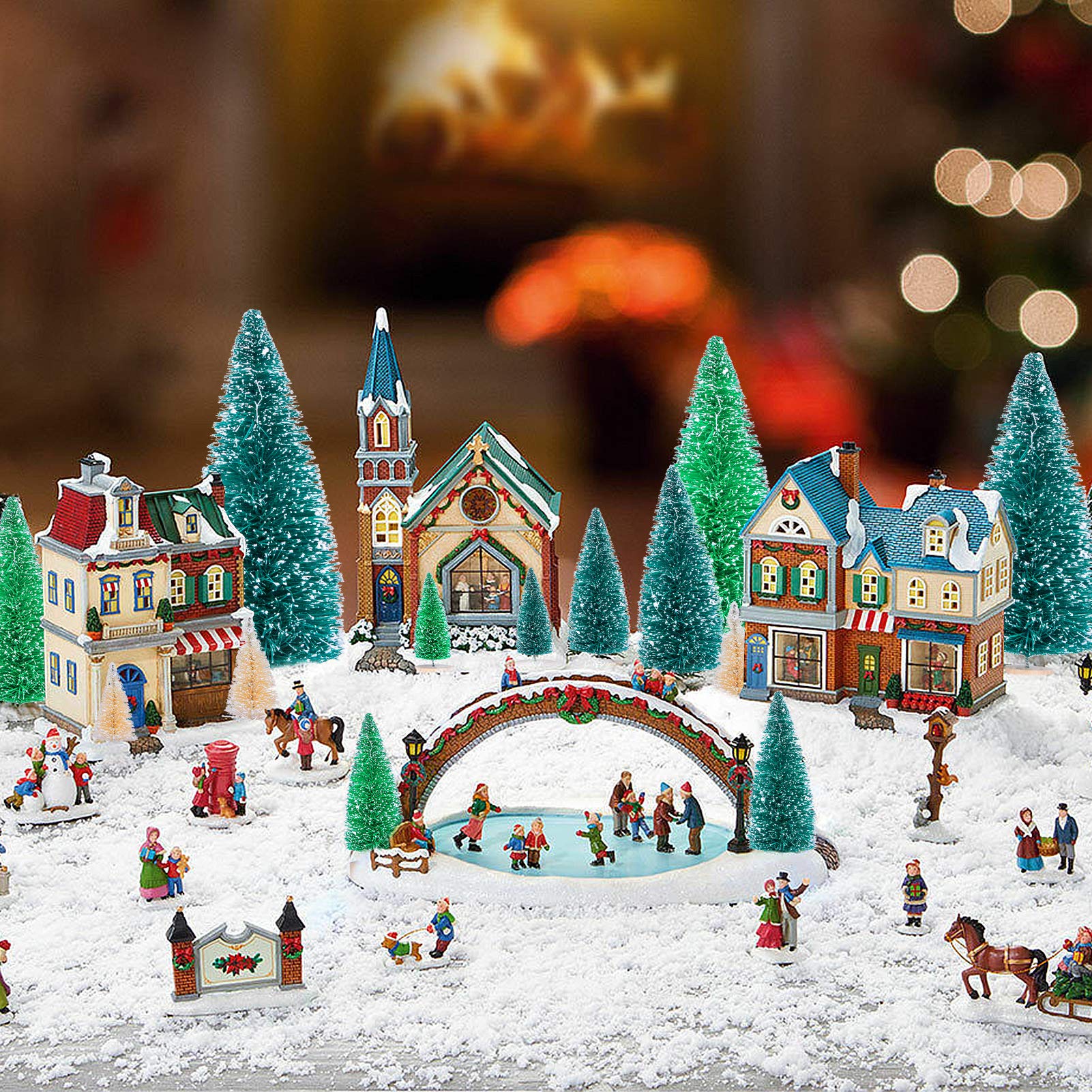 4 mini alberi di Natale, piccoli alberi di Natale, pennelli per