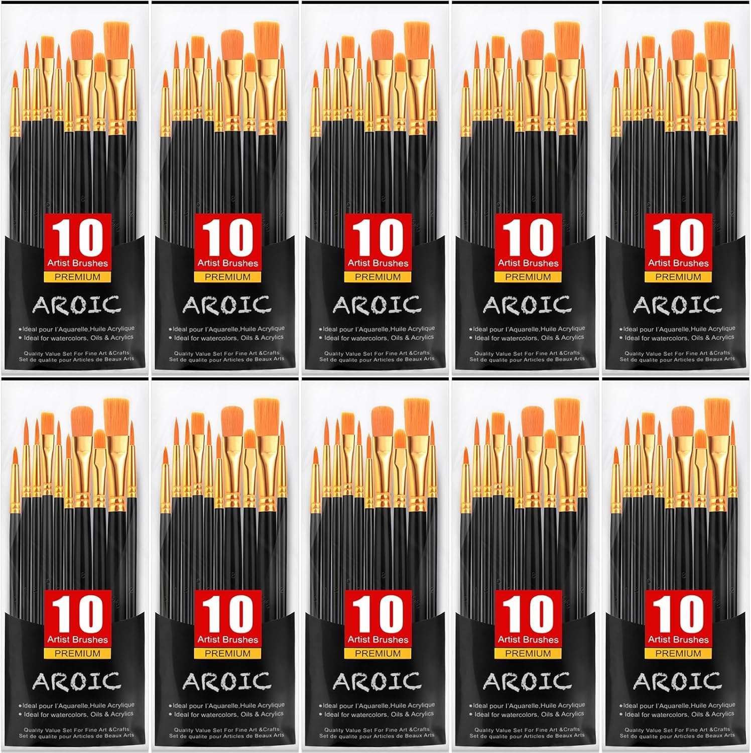AROIC Pinceles de pintura, 10 unidades, 100 unidades, pinceles de pintura acrílica, pinceles de pintura de artista para pintura al óleo, acuarela, pintura acrílica para pintura de roca (negro)