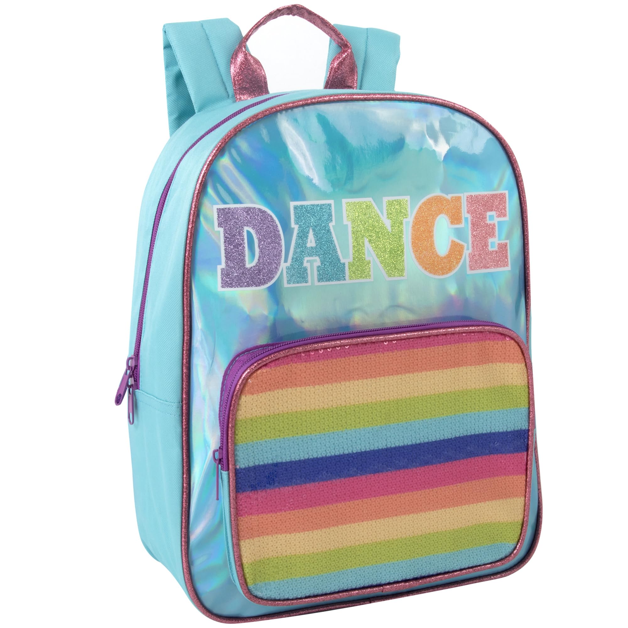 MADISON & DAKOTA Holographic Dance Mini Backpack for Garments, Costumes, Travel | Mini Rainbow Glitter Backpacks (Turquoise Sparkle)