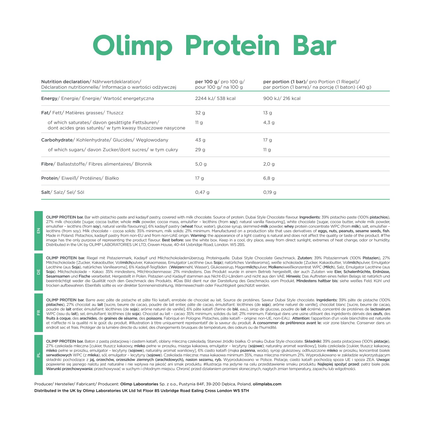 Olimp Proteinriegel Protein Bar 25 x 40g Dubai Style Chocolate - Powerbar Riegel