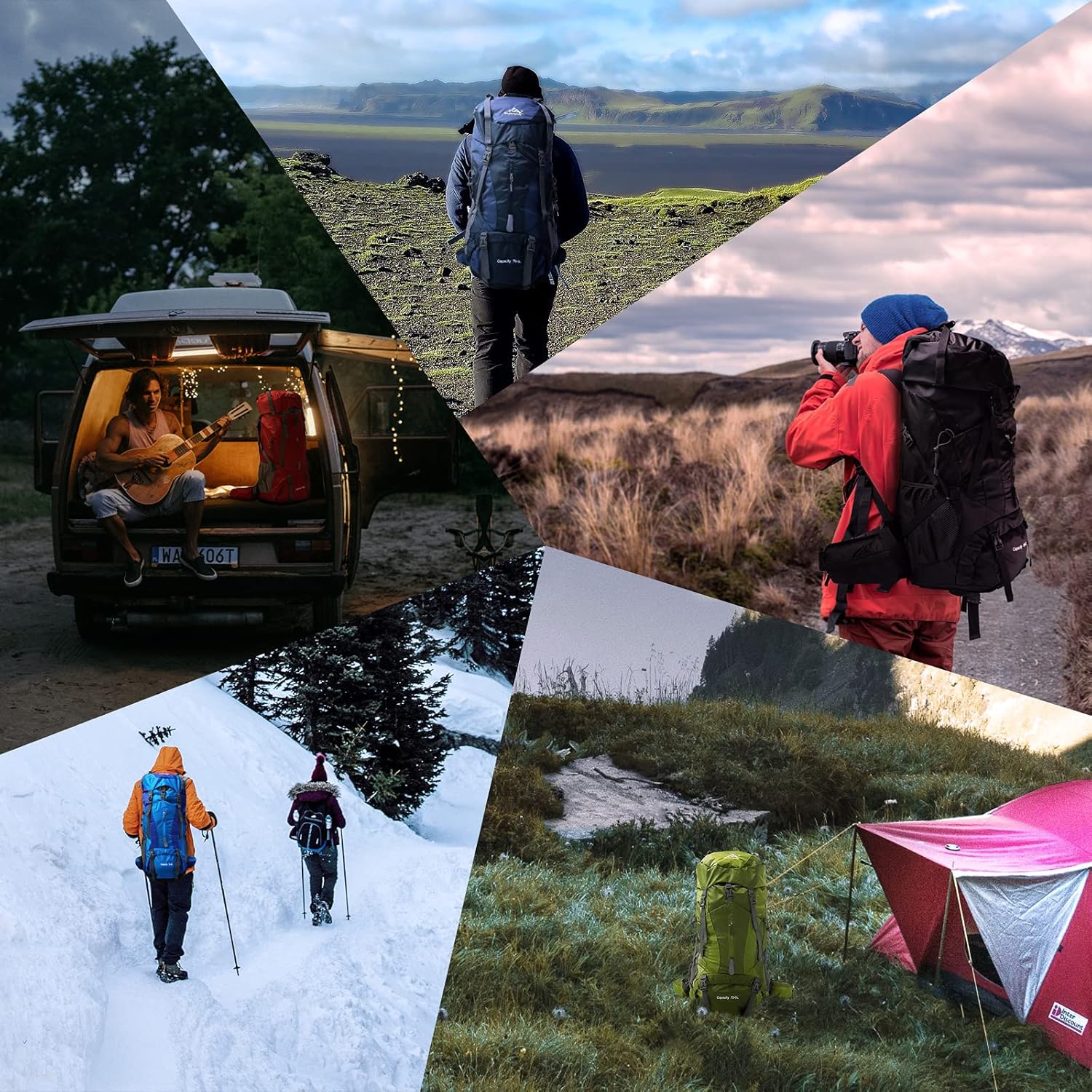 WintMing 75L Hiking Backpack with Rain Cover Waterproof Camping Backpack Shoes Warehouse for Men Women, No Internal Frame (Olive Green)