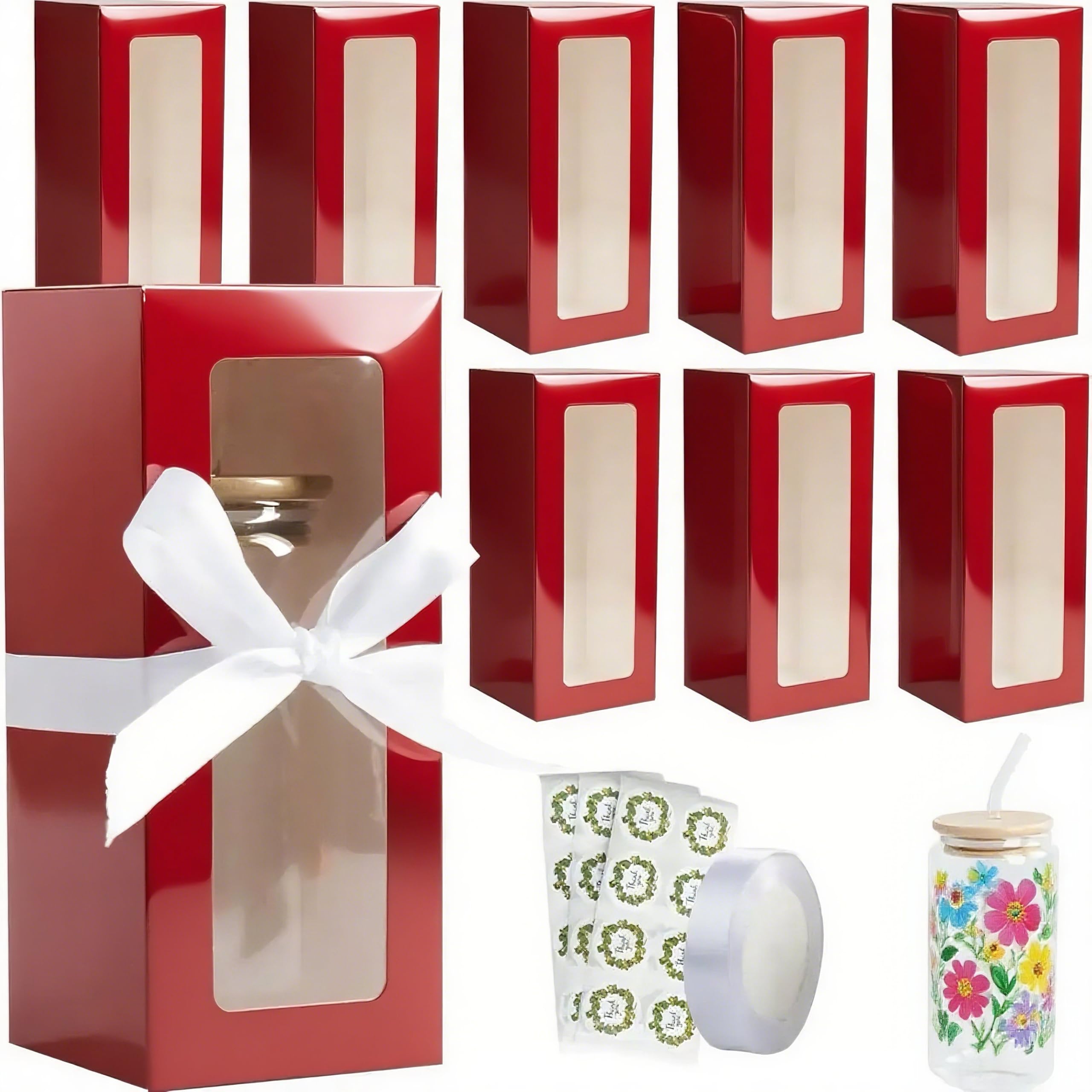 HXCHYI PACK 24 Pcs Tumbler Gift Box with Ribbon, Perfect for 12oz 16oz 20oz Sublimation Tumblers, Glasses, Jars, Mug Can Blanks & Wine Glasses(Red)