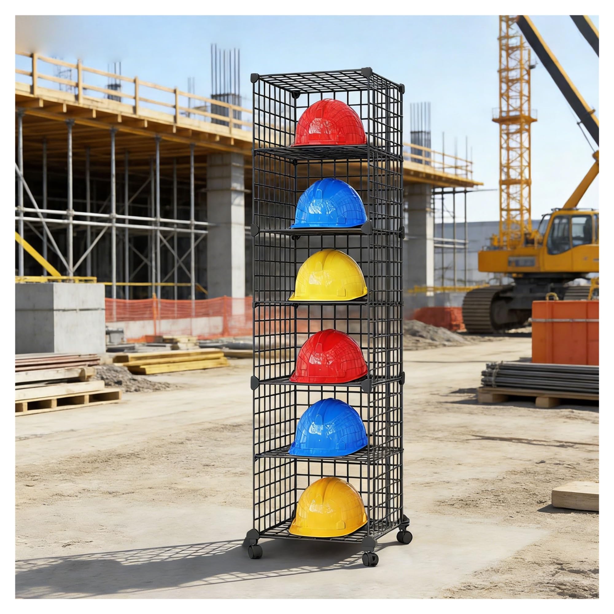 Étagères anti-basculement pour casque sur pied, empilable, en maille, peut supporter jusqu'à 10 kg par cellule, rangement de casque de sécurité pour chantiers de construction