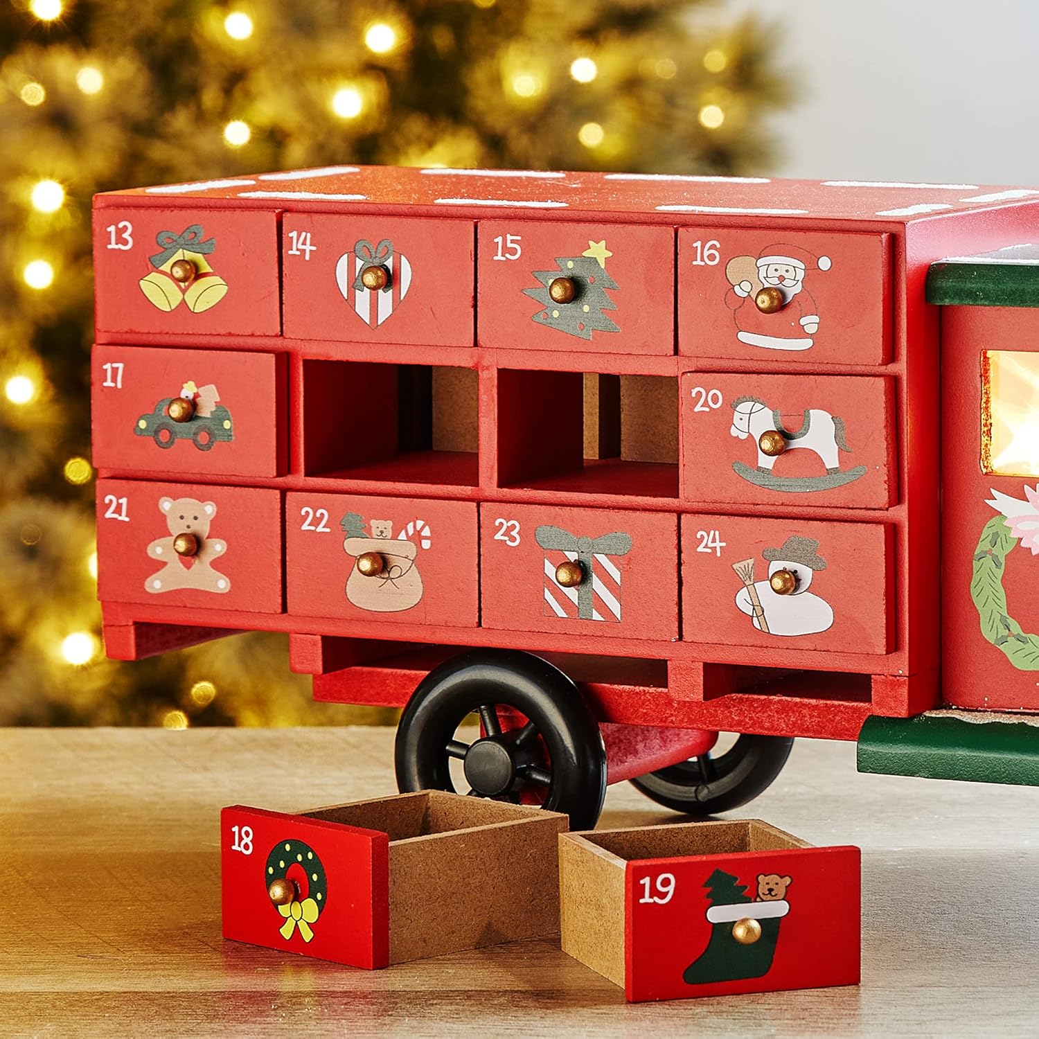 Glitzhome 15"H Wooden Christmas Truck Countdown, Advent Calendar for the Holidays Table Decoration 24 Days Until Christmas Countdown