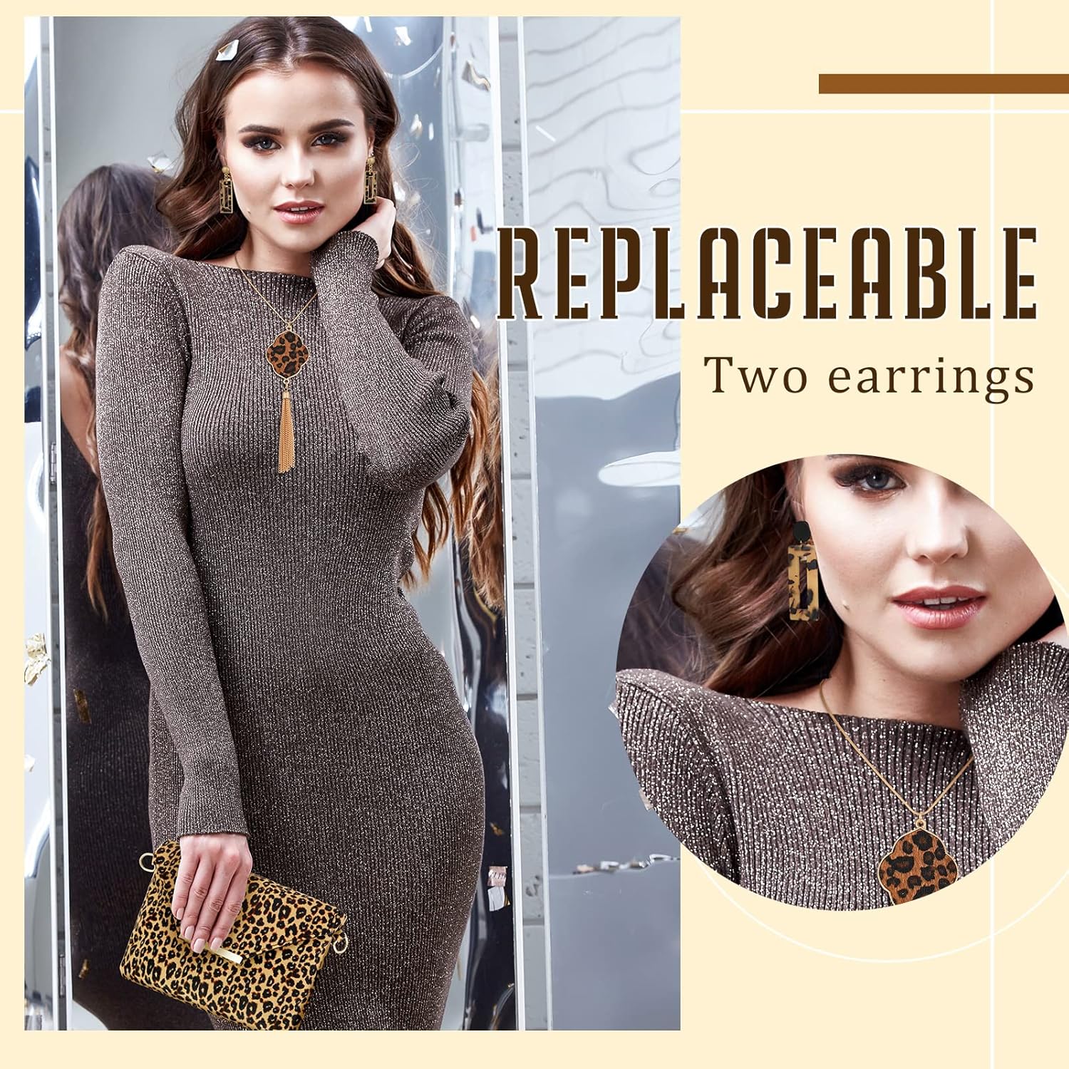 Sotiff 5 Pcs Leopard Accessories for Women Purse Jewelry Set Necklaces Clutch Earring Wrap Bracelets Long Tassel Pendant - Image 6