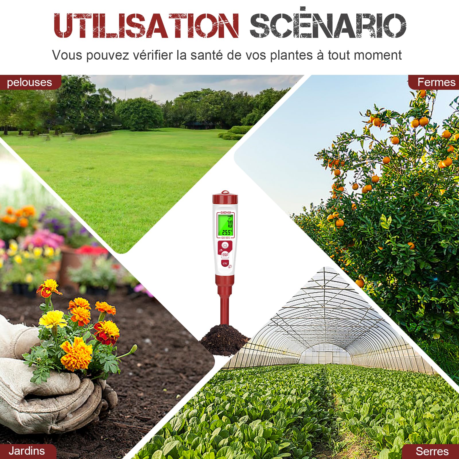 Testeur de pH pour sol numérique, testeur de pH pour sol pour plantes en pot, kit de test de pH électronique pour jardin, pelouse, intérieur et extérieur, serre, agriculture, utilisation dans la cour