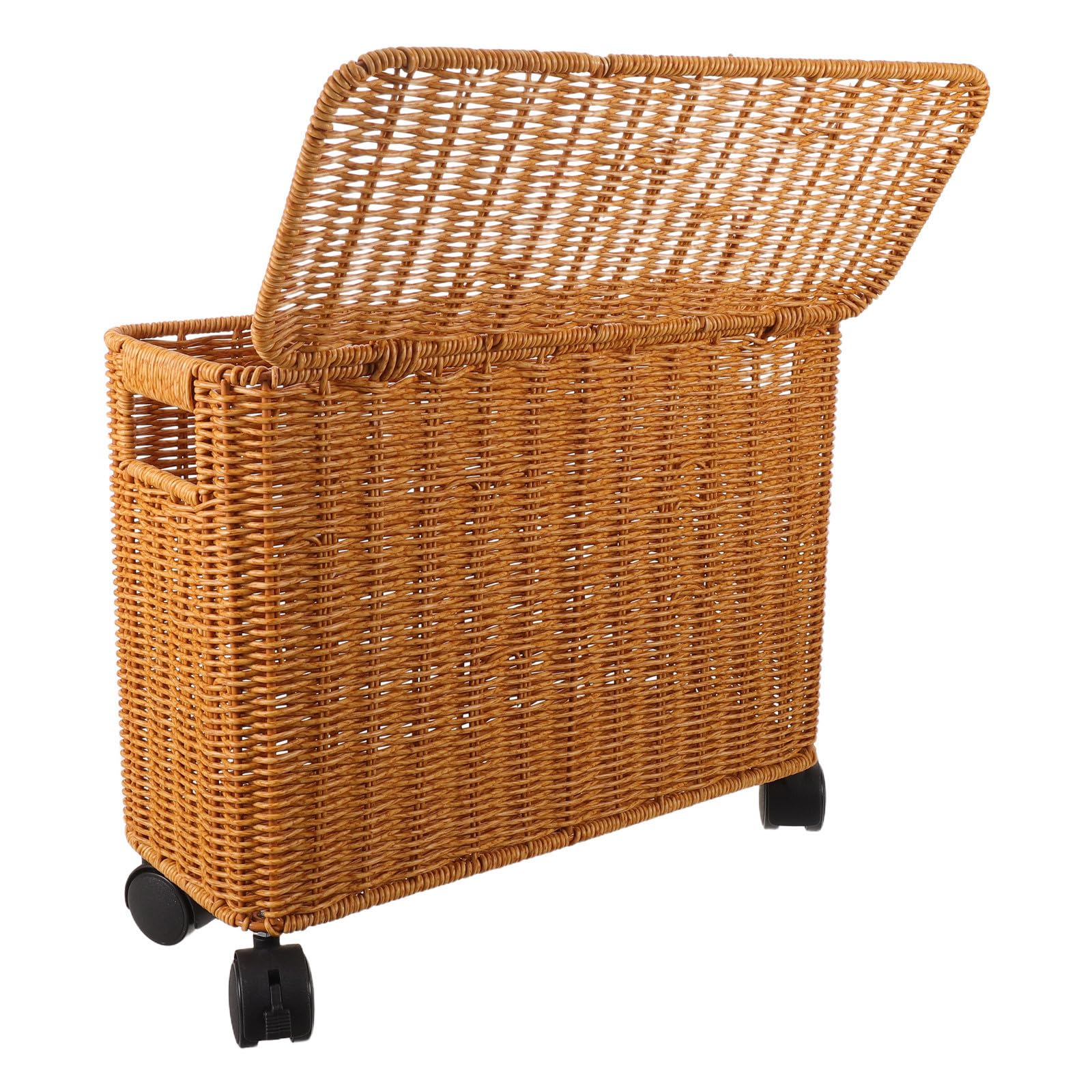 Cesta de Almacenamiento de Mimbre Estrecha con Tapa y Ruedas