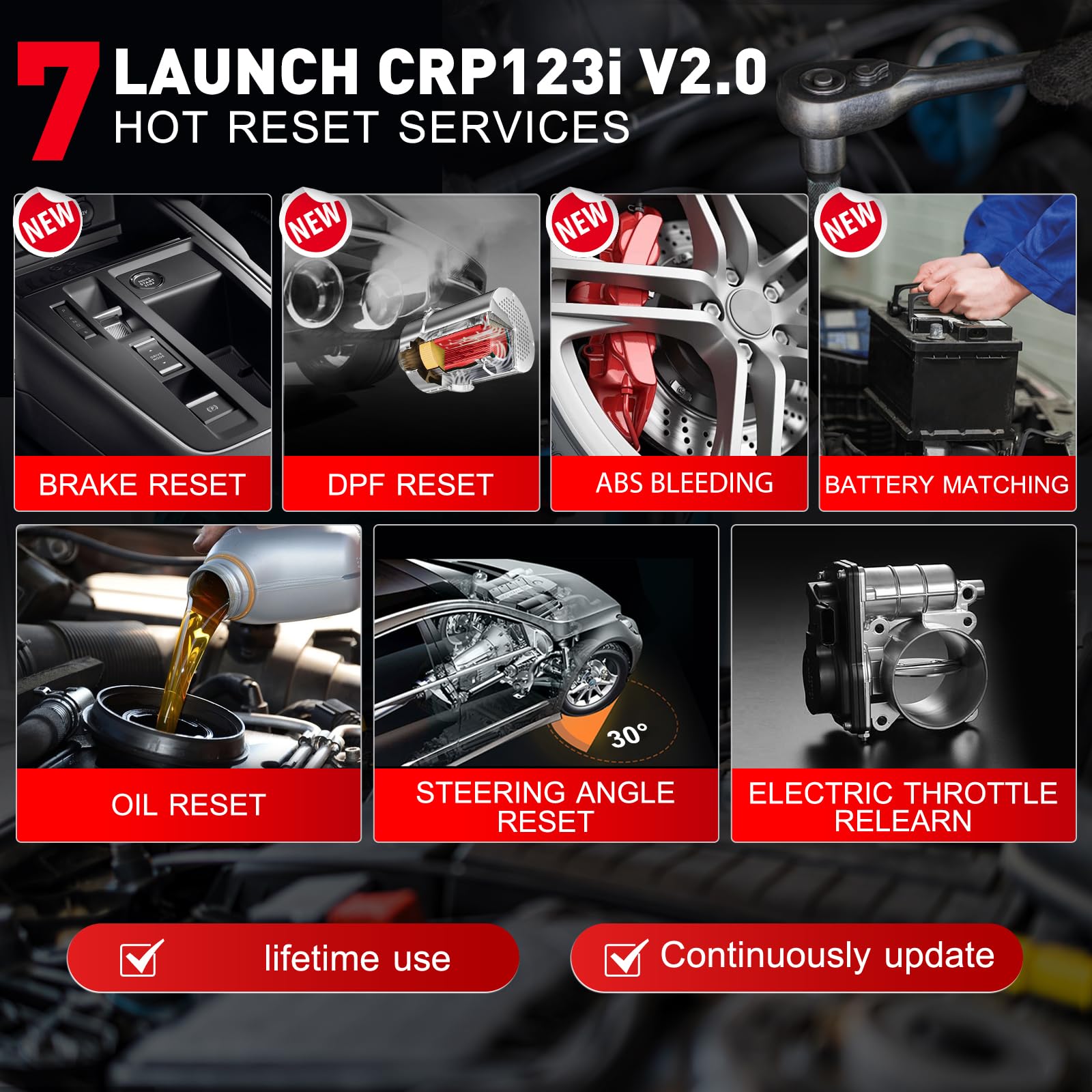 LAUNCH CRP123i V2.0 Elite OBD2 Auto Diagnostica, Strumento di Diagnostica Auto con 4 Sistemi (Motore/ABS/Airbag/Trasmissione), 7+ Servizi(Acceleratore/Olio/SAS/FAP/Impianto Frenante/BMS)