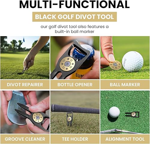 Miniatura 4 de K9King Ultimate Gilmore Golf Bundle 6 in 1 Black Golf Divot Tool with Ball Marker, Golf Accessories Gift, Tee Holder, Groove Cleaner, Divot