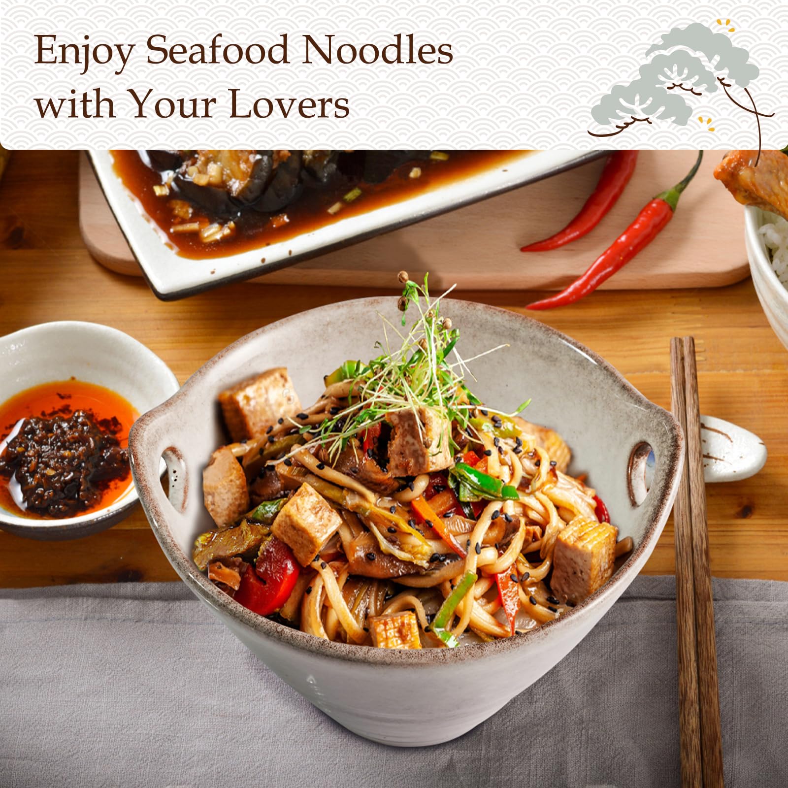 Set De 2 Bols Ramen Japonais 20Oz Avec Baguettes Et Cuillères - Style Céréales