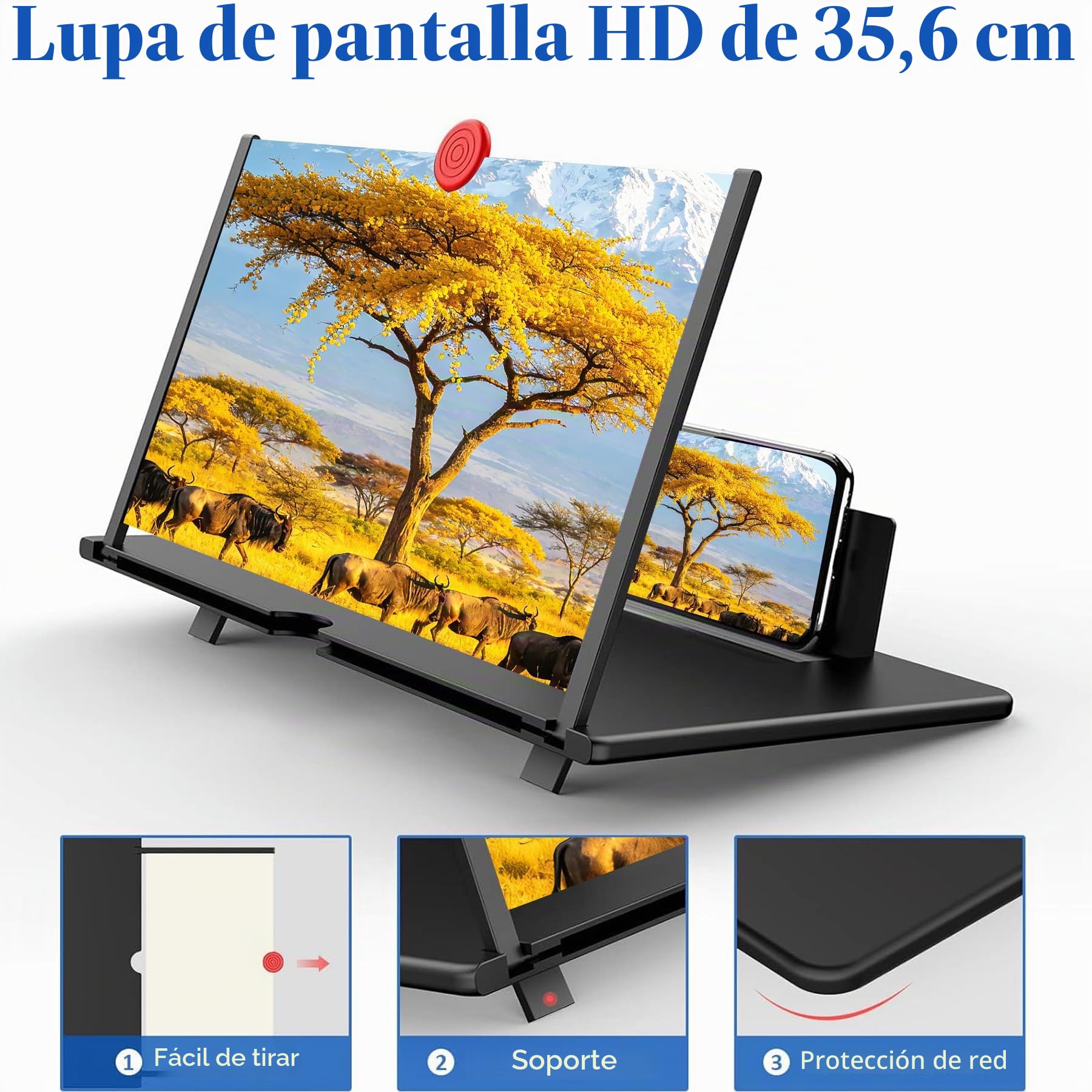 Lupa de teléfono móvil HD de 14 Pulgadas, ampliadora de Pantalla de proyector 3D para películas, Videos y Juegos, Soporte Plegable para teléfono con Amplificador, Compatible con Todos los teléfonos