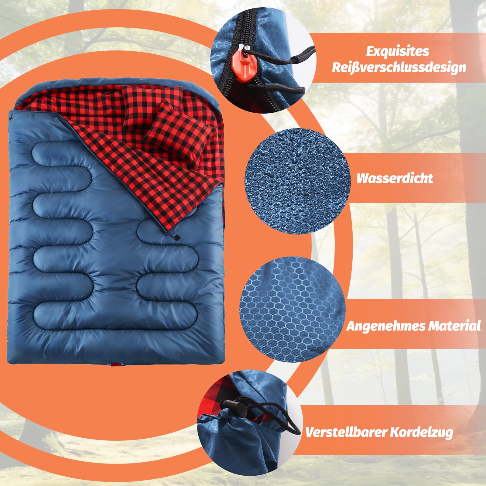 SWTMERRY Camping Doppelschlafsack für Erwachsene - Schlafsack 2 Personen, 230x160cm Deckenschlafsäcke mit 2 Kissen für Familie Outdoor, Wandern, Reisen