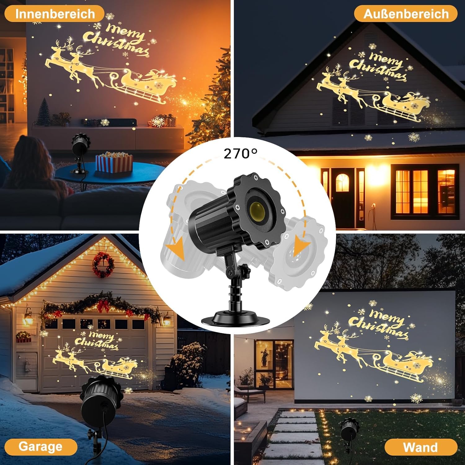 Christmas Projector Lights 3D Dynamic Outdoor Indoor Santa in Sleigh Christmas Decorations
