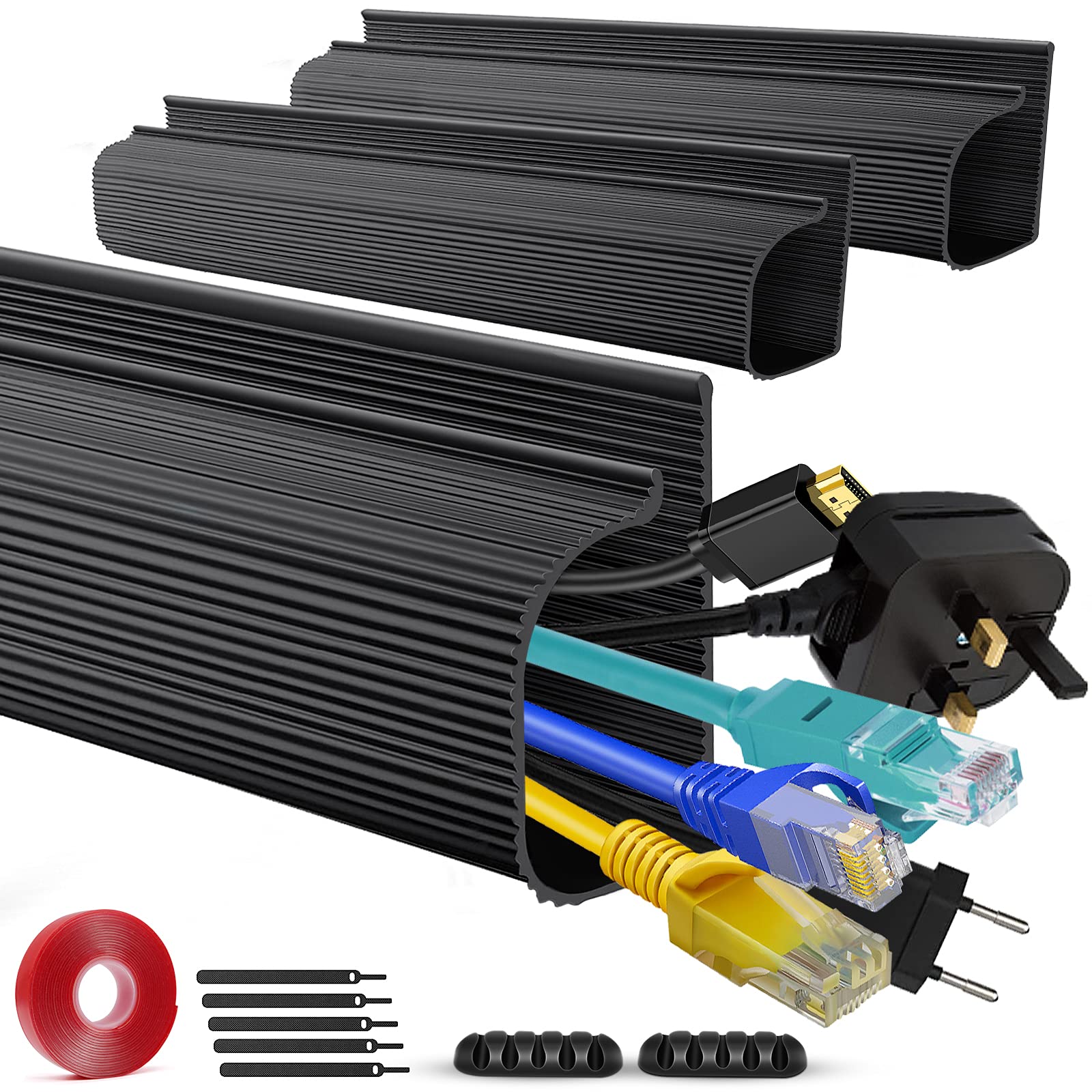 Buy 3Pack Black J Channel Cable Trunking Kit, Under Desk Cable