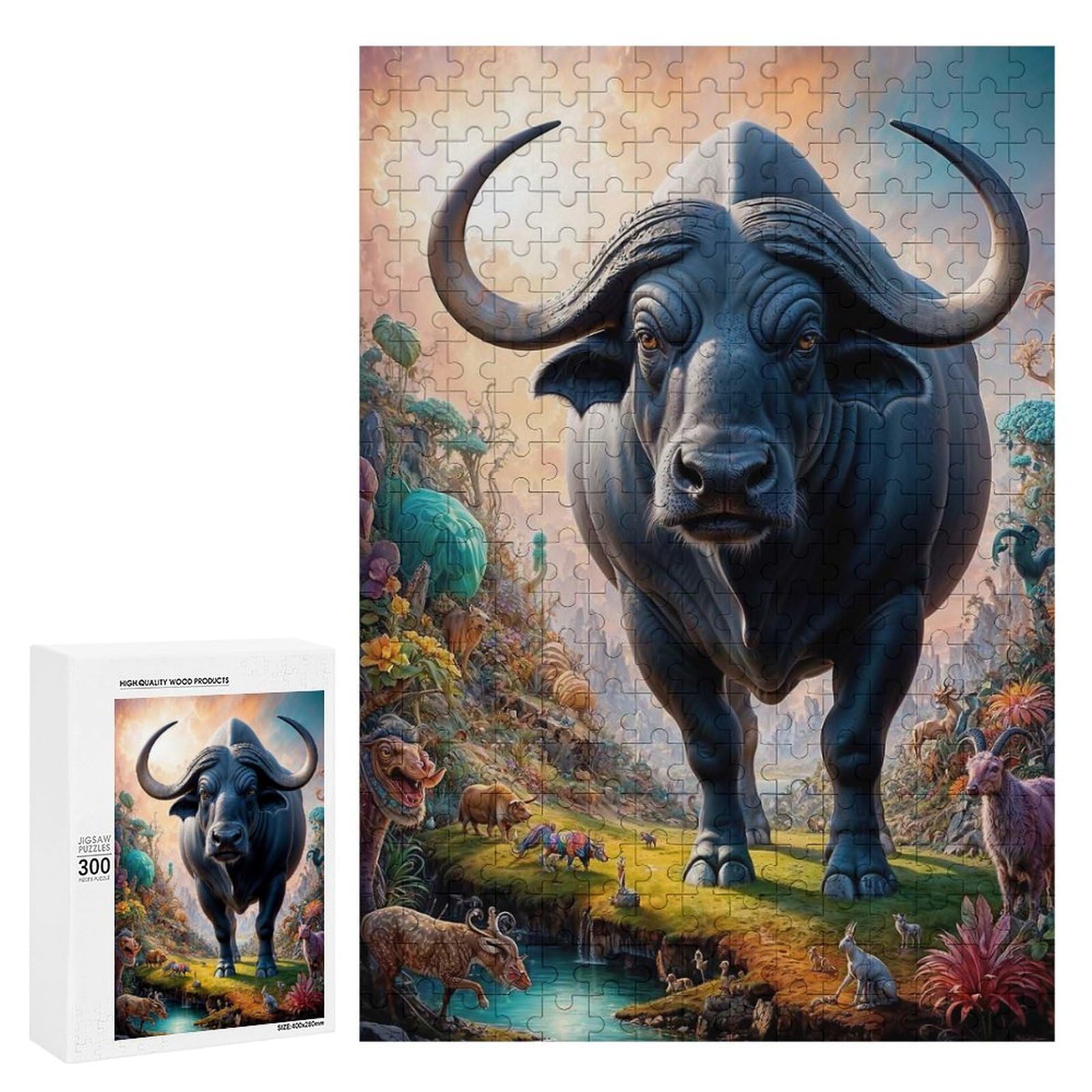 Puzzles for Adults 300 PCS Whimsical Water Buffalo Jigsaws for Adults Relaxing Games Enhance Memory Unique Birthday And Xmas Gifts 300 PCS