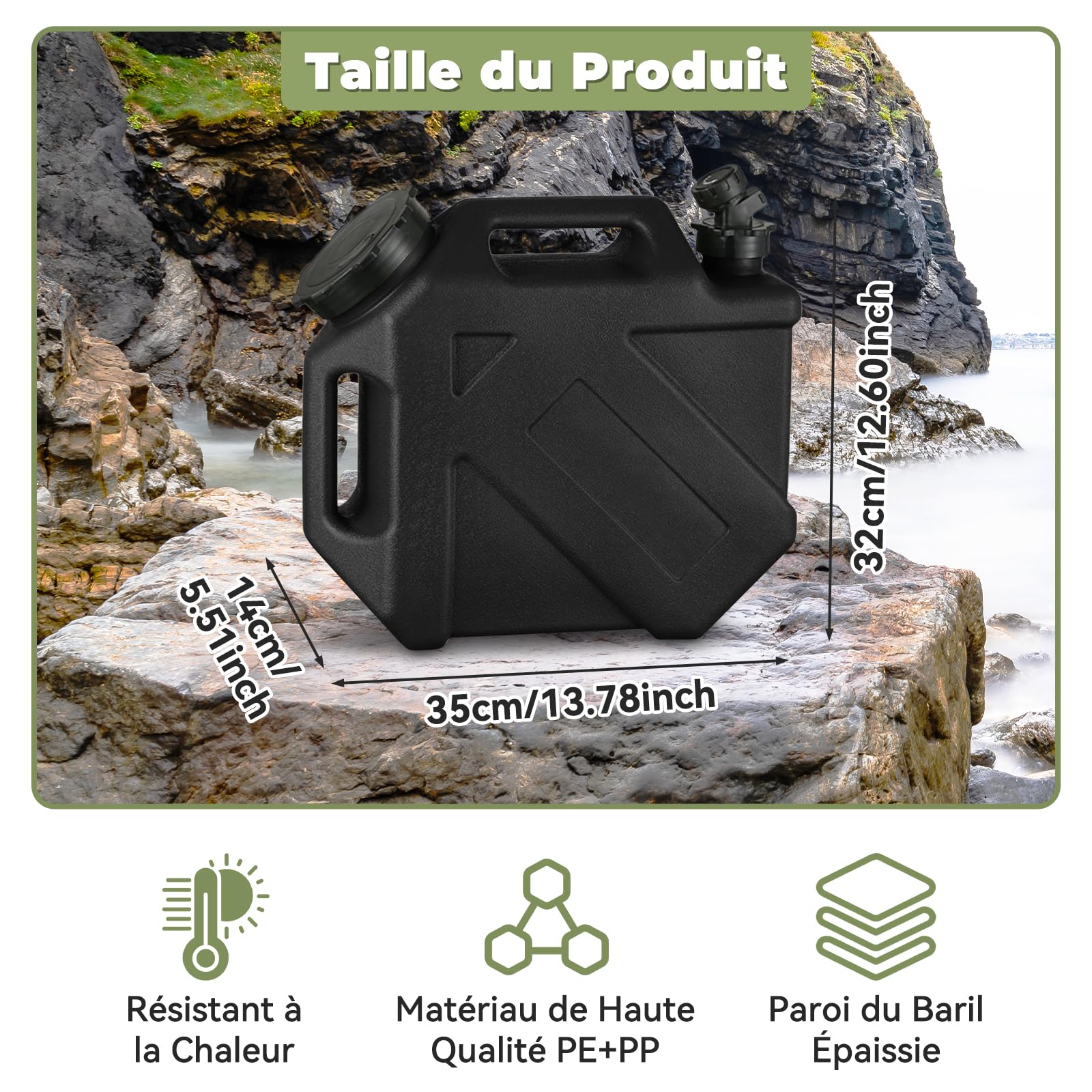 F Fityle Réservoir d'eau avec Robinet Amovible, Camping Bidon Matériau PE/PP Renforcé, Contiateur à Eau, Réservoir pour Camping-Car, Voyage et Activités Extérieures