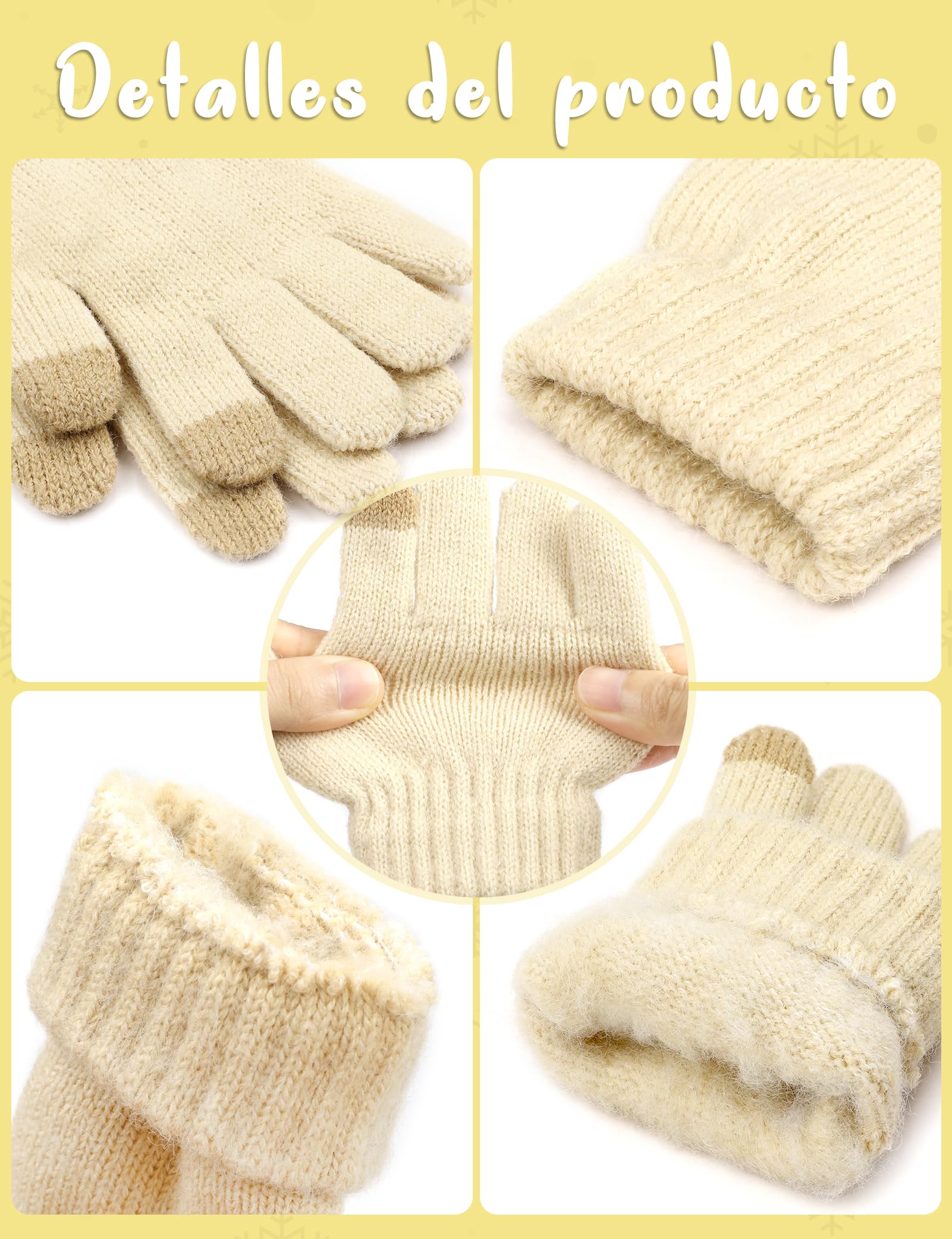 Kiiwah 2 Pares Guantes de Punto para Niños, Unisex Guantes de Dedos Completos Cálidos de Invierno, Guantes de Elásticos Mágicos de Otoño para Niños y Niñas