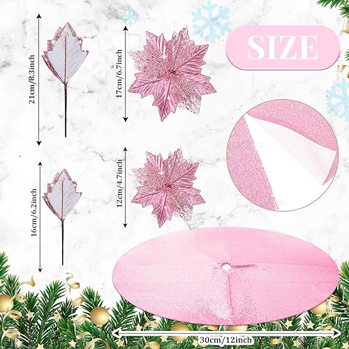 Miniatura 4 de 26 decoraciones para árbol de Navidad que incluyen un lazo grande de 12 x 33 pulgadas para decoración de árbol de Navidad, 24 piezas de flores