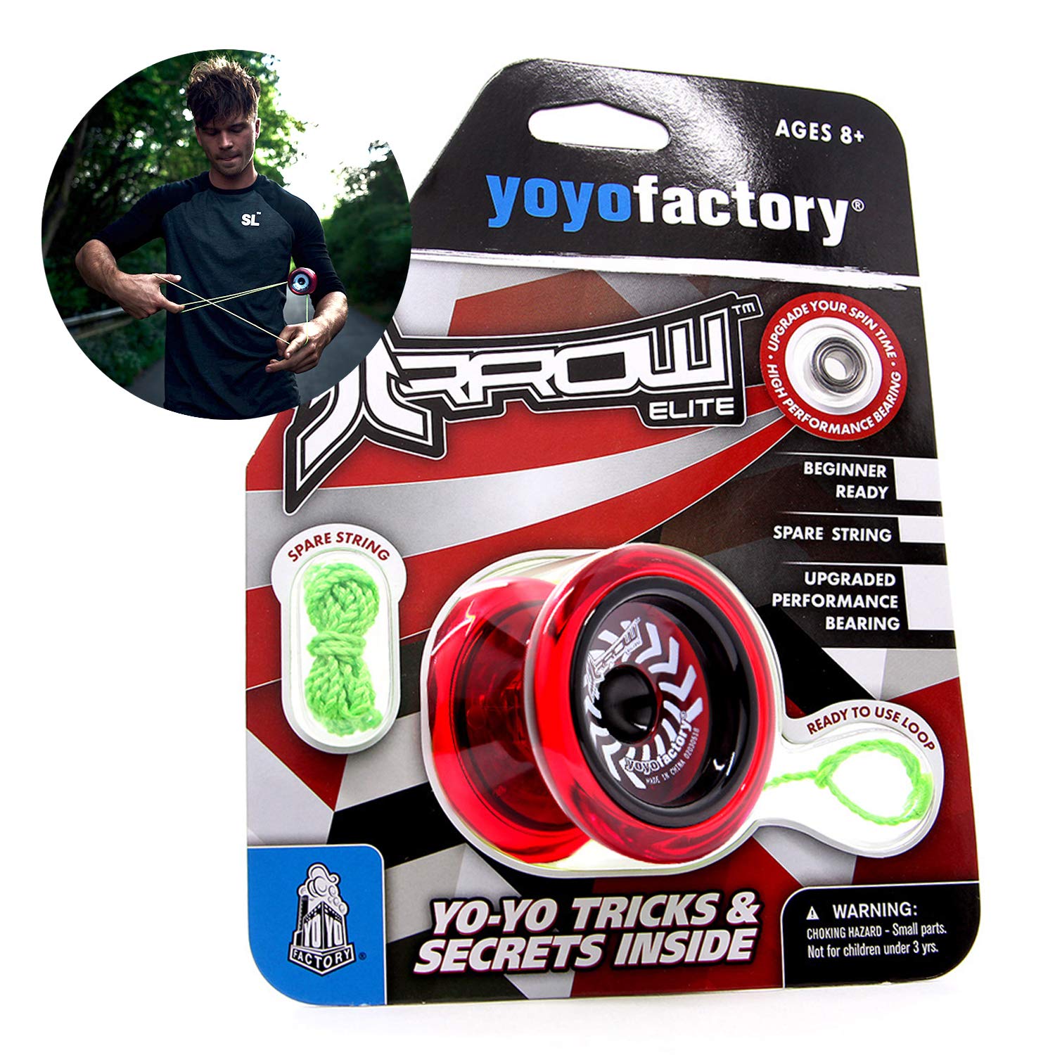 YoYo Factory Arrow Yo Yo – Trick YoYo for Kids & Adults | Beginner to Pro Yo-Yo with Swappable Responsive & Unresponsive Bearings - Red