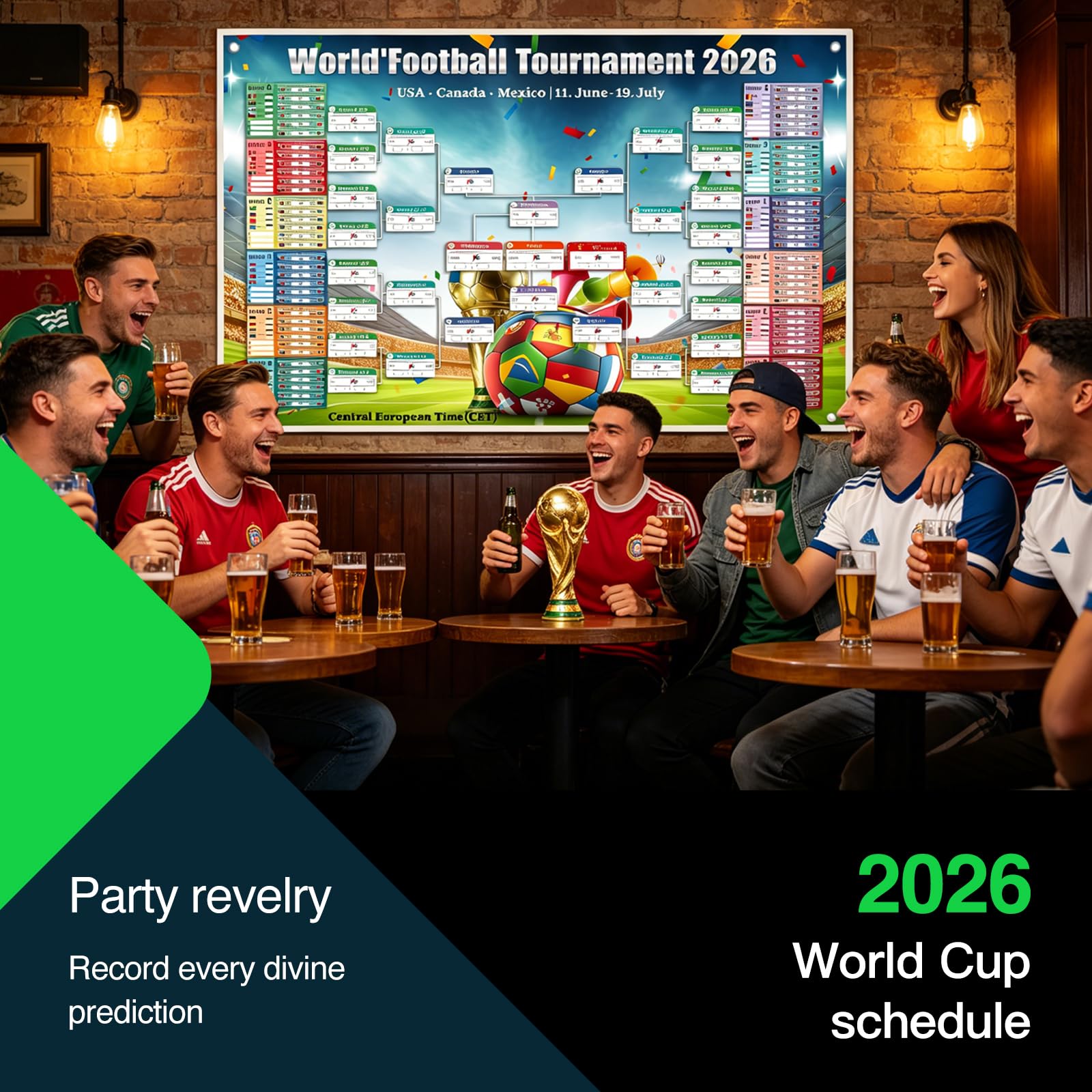 Poster Calendrier Coupe du Monde 2026, (95 x 75 cm) Calendrier 2026 Affiche de La Coupe du Monde, Poster Coupe monde 2026 Football Match Decoration (95 x 75CM)