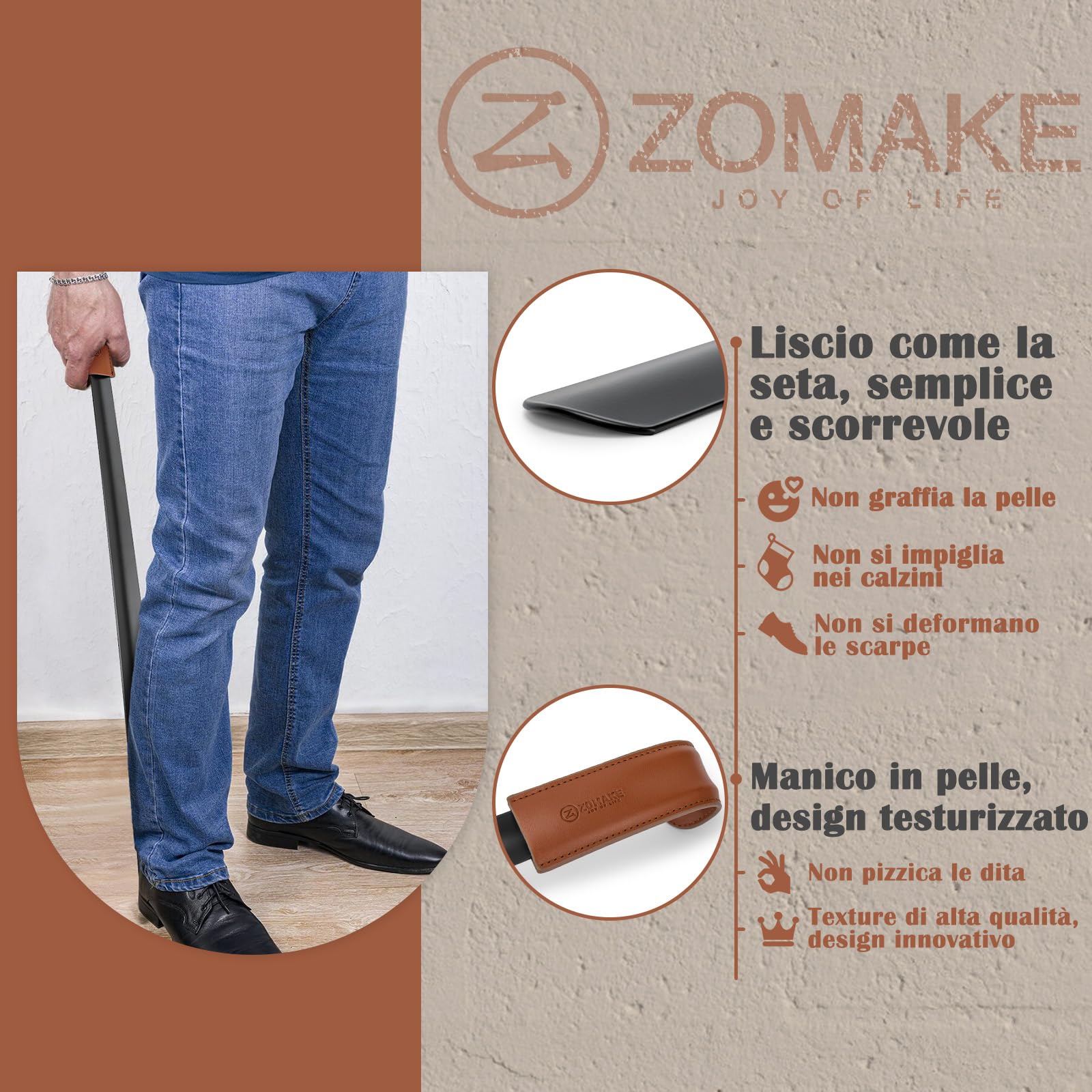 ZOMAKE Calzascarpe Lungo, Calza Scarpe Metallo Extra Lungo 72cm/80cm Calzante per Scarpe, 19cm Shoe Horn Corto per Uomini Donne Anziani