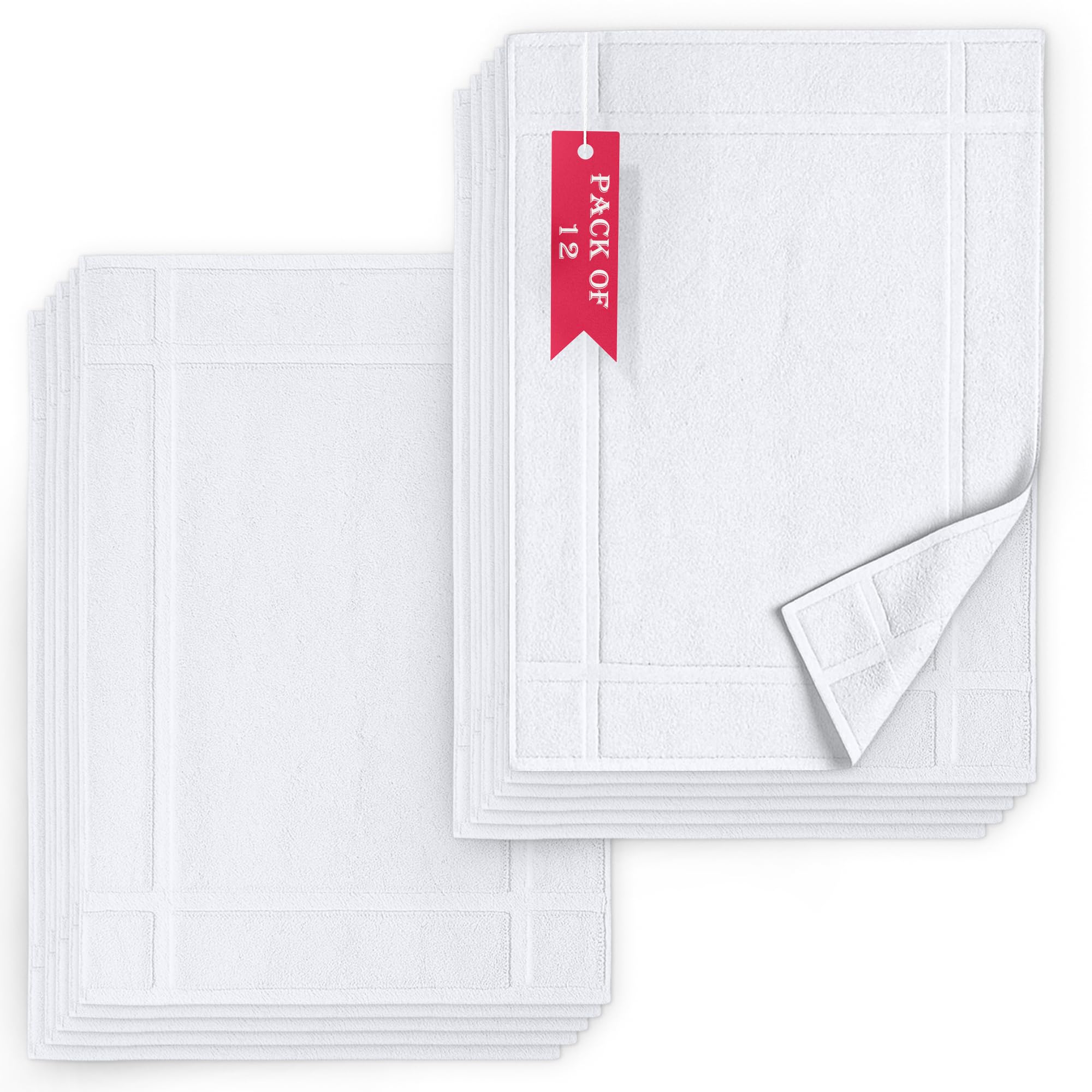 Pearl Linens Pack of 12 100 Cotton Bath Mat 20x30 inches Soft Absorbent Quick Dry Bathroom Mat Set
