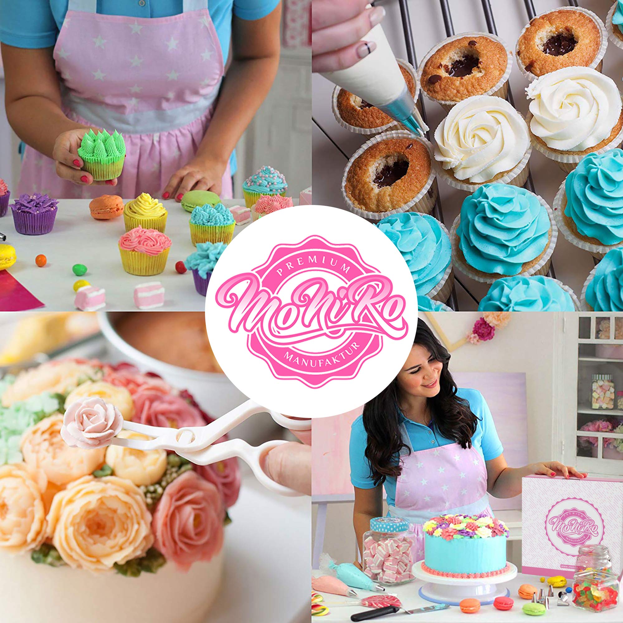 Piatto girevole per torte MoNiRo - alzata girevole con piatto da 30 cm e accessori professionali per dolci con fondente - spatola angolare in acciaio inox + smoother per la realizzazione di torte