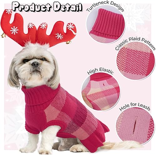Miniatura 4 de Lelepet Vestido suéter para perro, suéter para perros pequeños para niñas, suéteres de cuello alto para perros pequeños, suéter de Navidad para