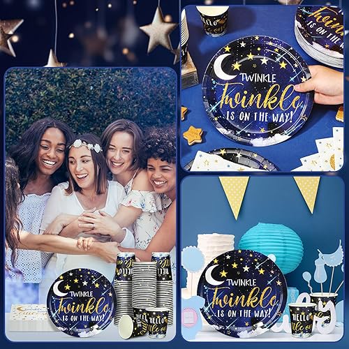 Vista 52 de Hushee Juego de 200 platos florales de papel para baby shower, servilletas, tazas, suministros de fiesta de baby shower, juego de vajilla desechable