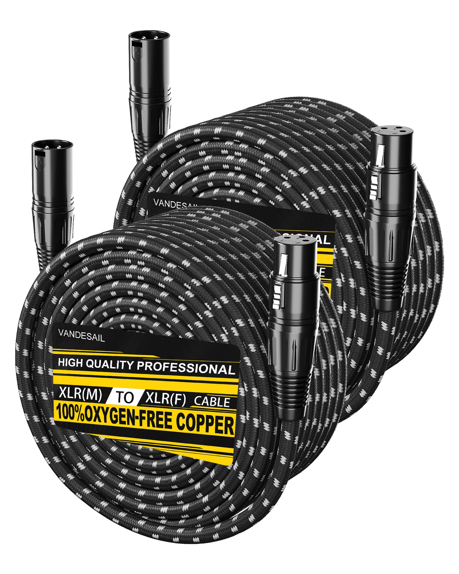 VANDESAIL Long XLR Cables 100ft 2 Pack, Nylon Braided XLR Extension Microphone Cable, OFC Shielded and Balanced XLR Male to Female Mic Cord for Preamp