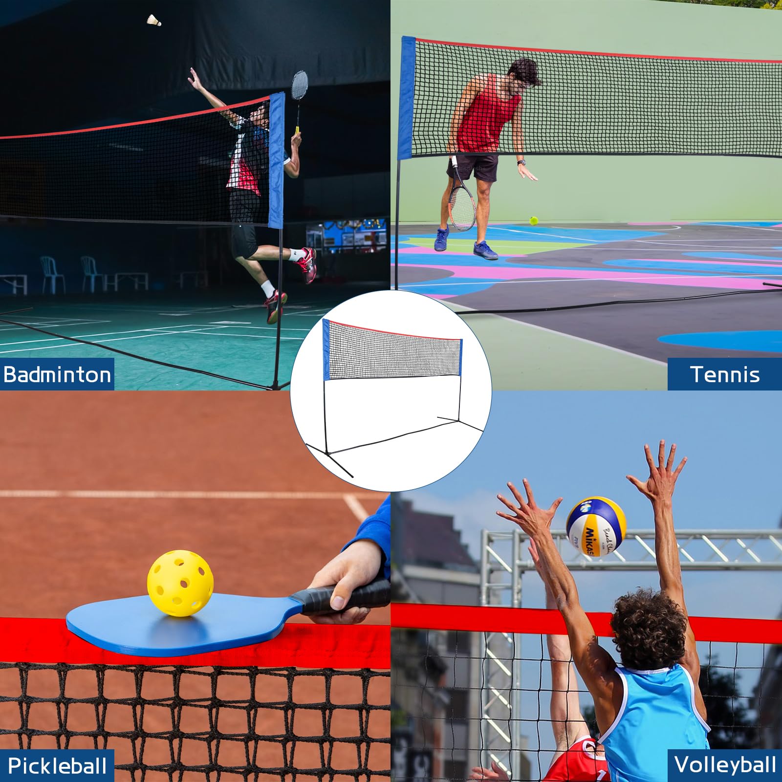 Mini juegos de voleibol de bádminton portátil para patios traseros al aire libre con red, la mejor red de voleibol de bádminton al aire libre, playa, césped, tenis, práctica de cancha para entrada