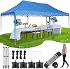 HOTEEL 10x20 Pop Up Canopy, Easy Up Outdoor Party Tent with Wheeled Bag & Curled Edge, 20% Thicker Cross Tubes, Canopy Event Tents for Parties, Wedding, Backyard, Camping, Blue