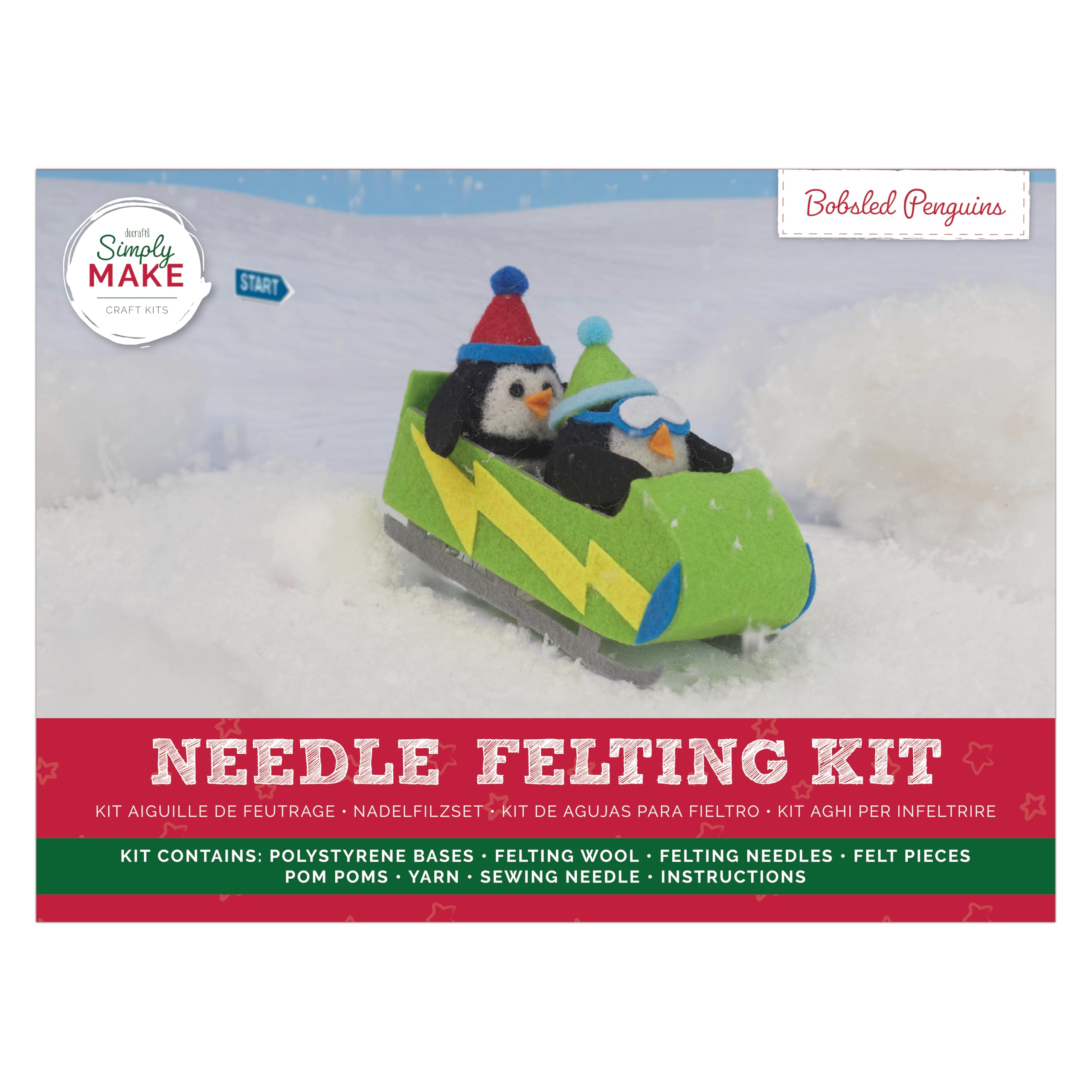Simply Make Needle Felting Kit, Bobsled Penguins, Needle Felting Kit with Felting Needles and Felting Wool, Ideal Needle Felting Kits for Beginners, Fun DIY Craft Kit