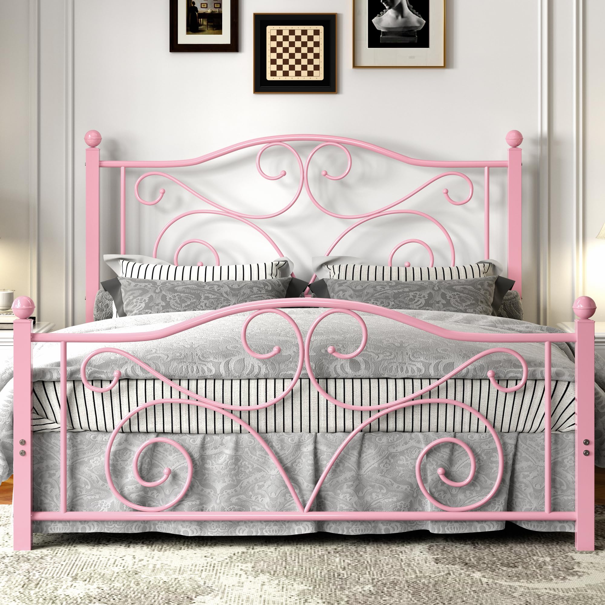 VECELO Light Pink Full Bed