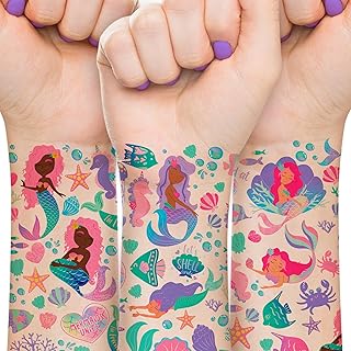 Mermaid Tattoos - 125+ Mermaid Glitter Tattoos For Kids - Mermaid Tattoos For Girls & Mermaid Tattoos For Kids - Mermaid Temporary Tattoos For Kids - Mermaid Tatoos Ideal For Mermaid Party Favors