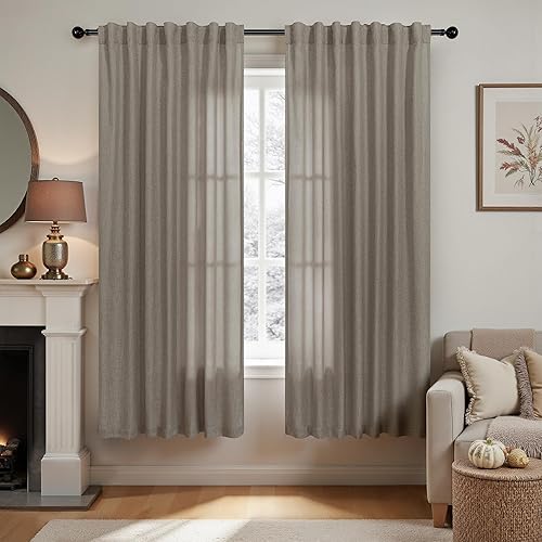 Miniatura 140 de KOUFALL Cortinas transparentes de lino de 90 pulgadas, cortinas para Sala Modernas 2025 De Lino Elegantes, cortinas personalizadas con pestaña