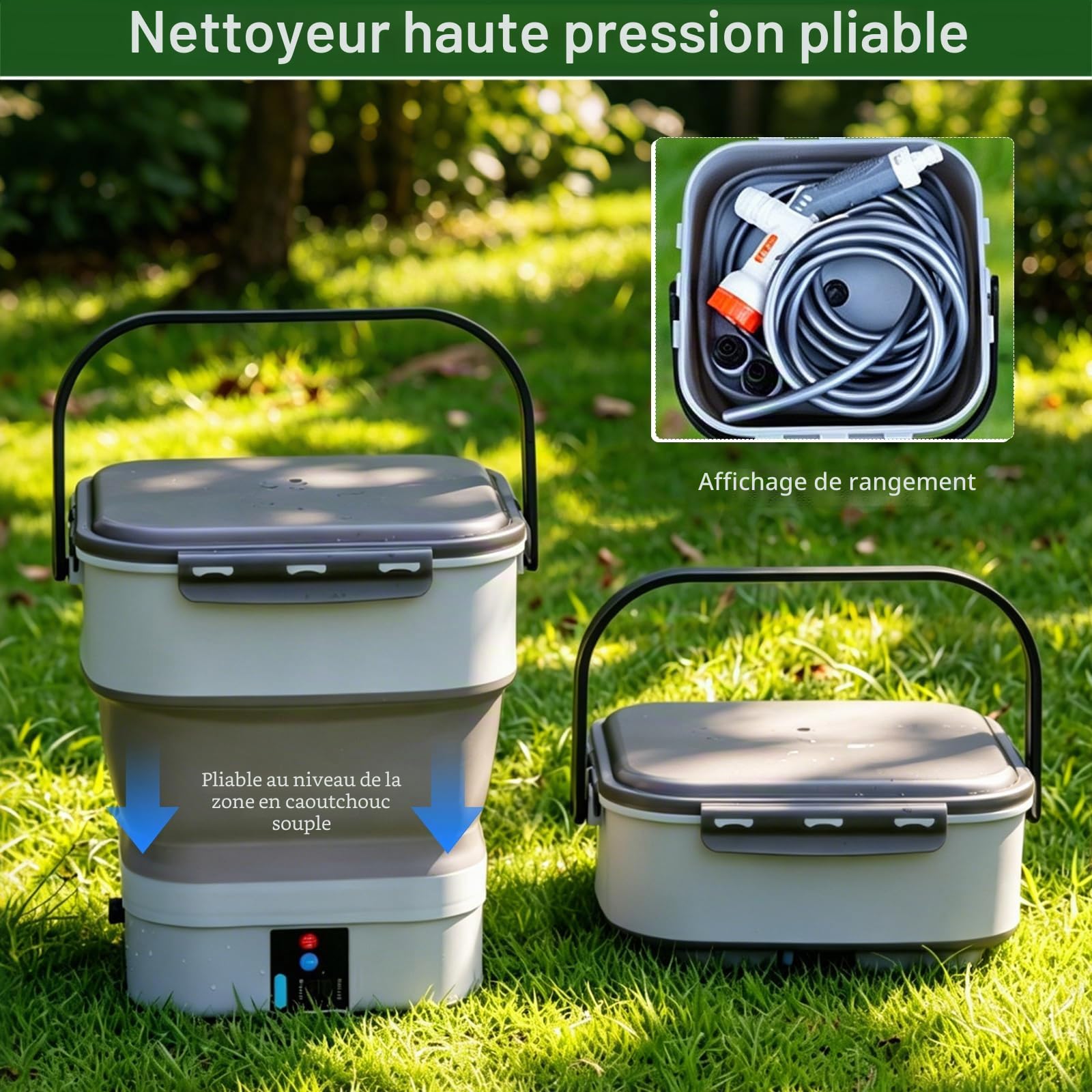 Nettoyeur Haute Pression Portable, Nettoyeur Extérieur Mobile Pliable avec Buse 5 en 1, Réservoir d'eau : 12L, Pulvérisateur à Pression électrique Multifonction pour Douche de Camping