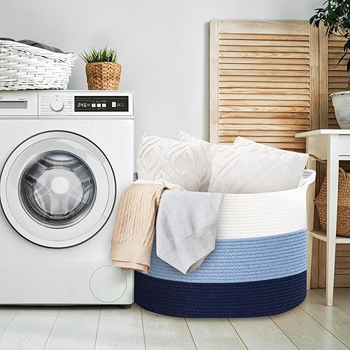 Miniatura 5 de Cesta grande de juguetes para niños, cesta de cuerda de algodón suave de 22 x 14 pulgadas, contenedores organizadores de almacenamiento de juguetes