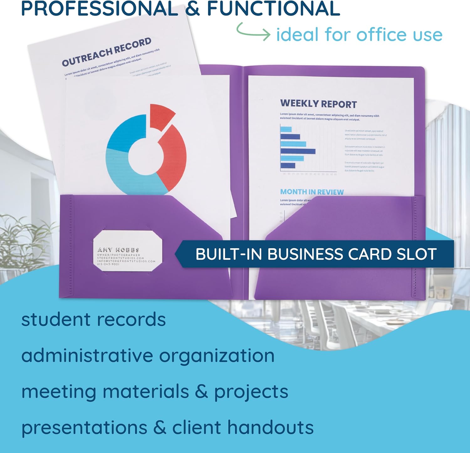 Blue Summit Supplies Plastic Folders with Pockets Bulk, 2 Pocket Folders Bulk 120 Pack, Purple Folder