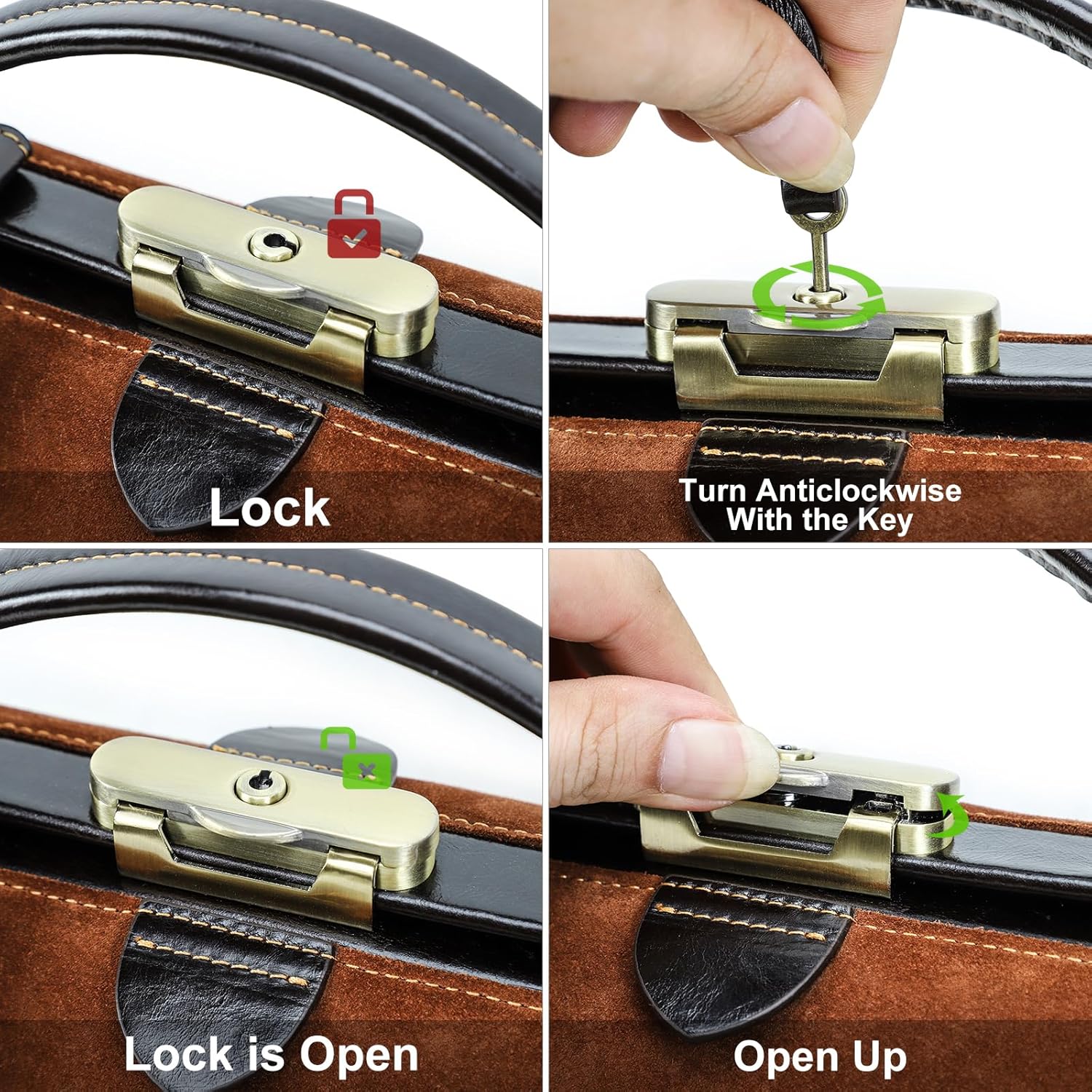 CONTACTS Doctor Bag Purse for Women Luxury Leather Handbag with Lock Shoulder Bag Vintage Top Handle Bag - Image 4